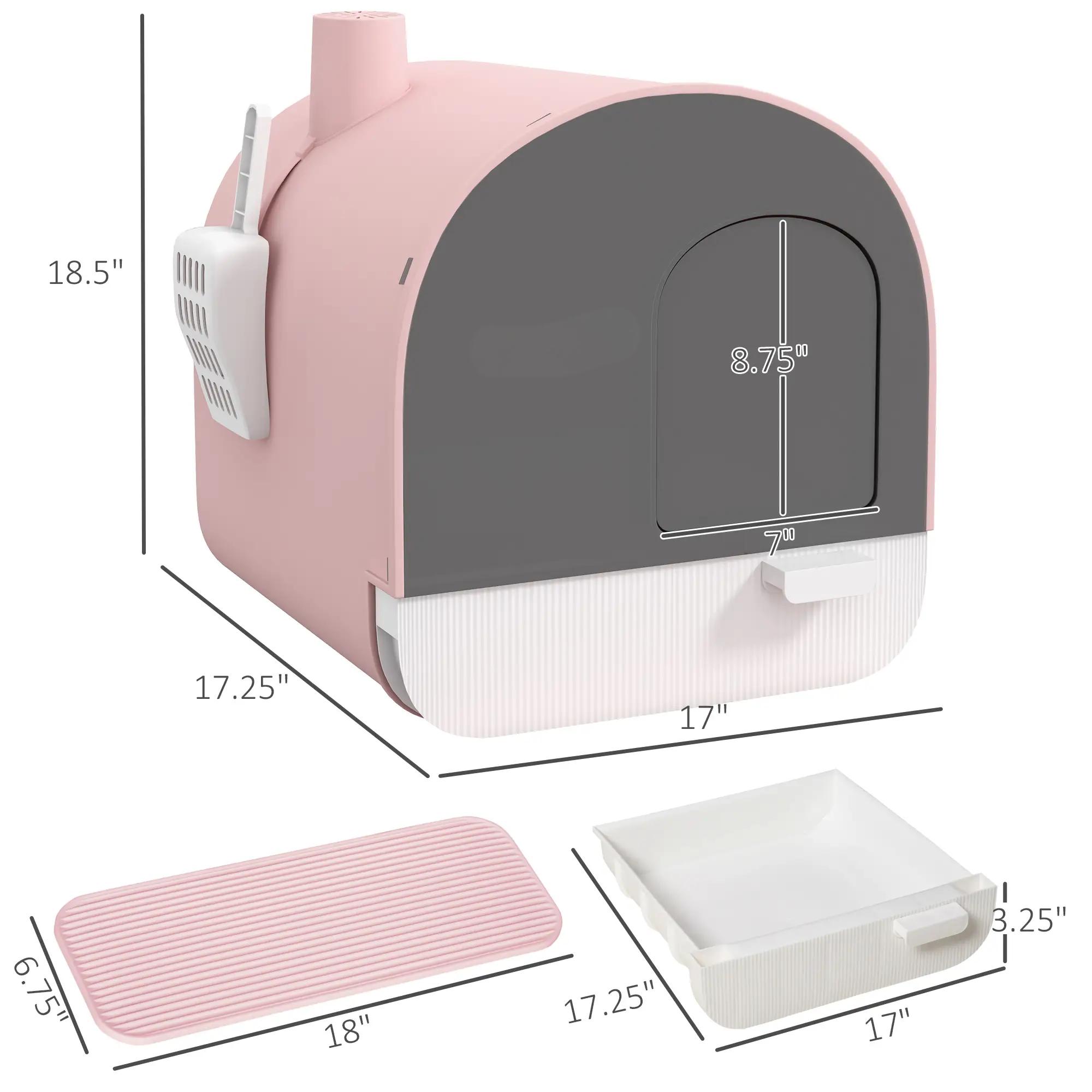 Pink Cat Litter Box With Lid With Scoop And Filter — imagen 7