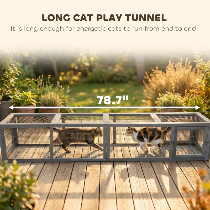 PawHut Wooden Cat Run With Weather Protection, Connecting Inside And Outside, Dark Gray — imagen 6