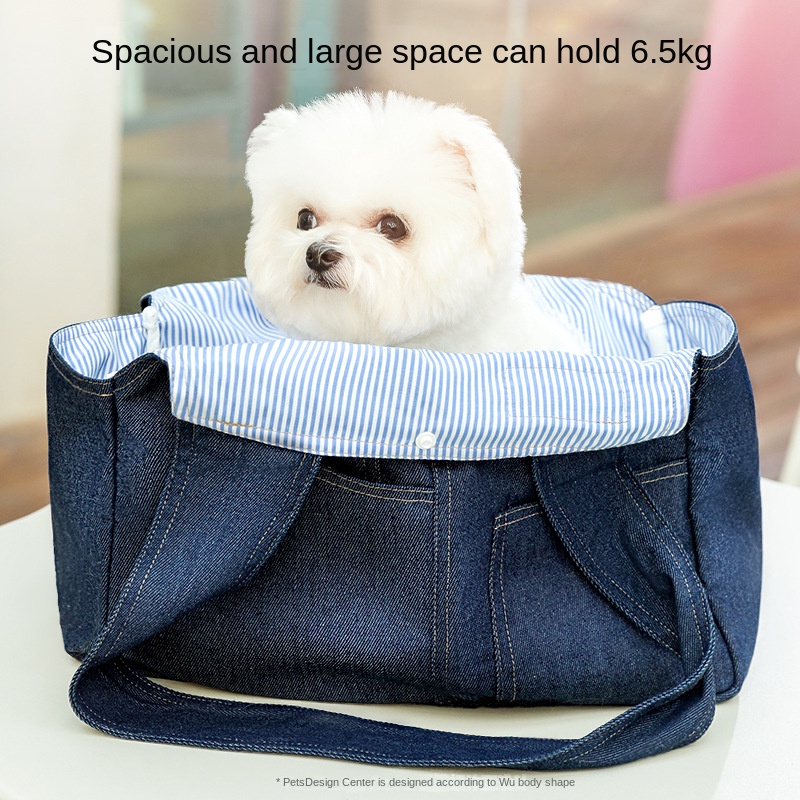 Dog Casual Denim Pocket Style Pet Carrier Backpack, Large Capacity, Crossbody Bag for Cats and Dogs — image 3