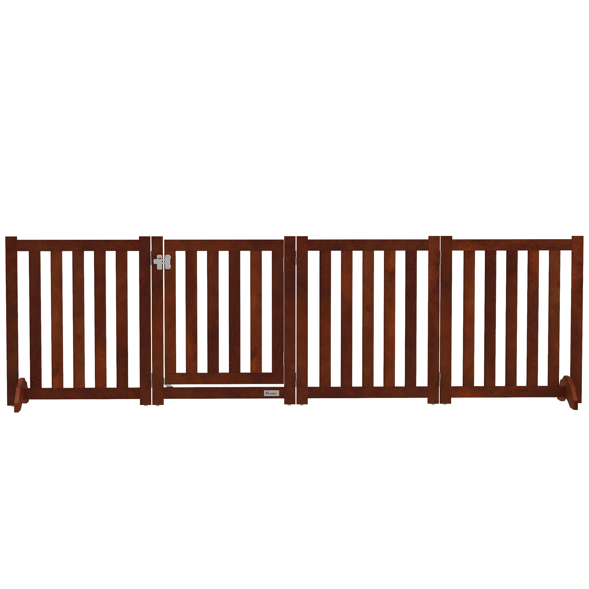 Foldable Dog Gate with Door, 4 Panels Fressstanding Pet Gate, Brown — image 1