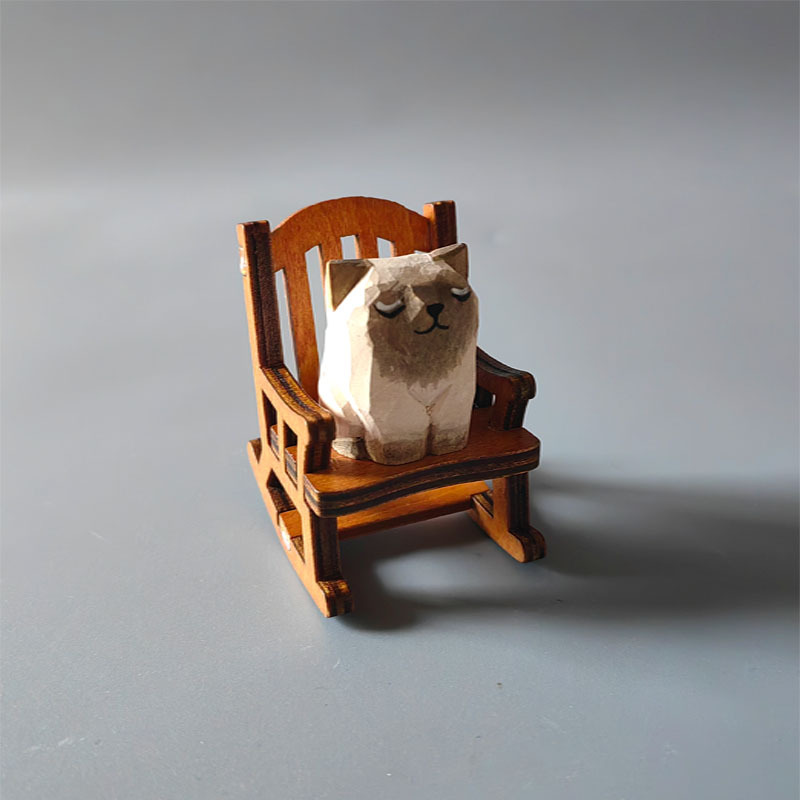 Wooden carving ornaments solid wood handmade carving Shiba Inu kitten decoration — image 5