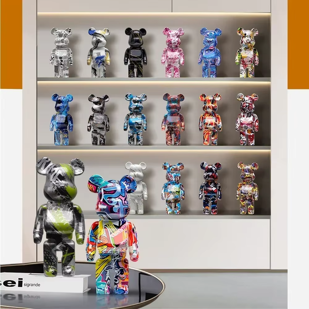 Graffiti Bear Statue Paint Block Bear Decor Resin Desktop Ornaments Home Decoration Living Room Bear Floor Sculpture Gifts — image 6