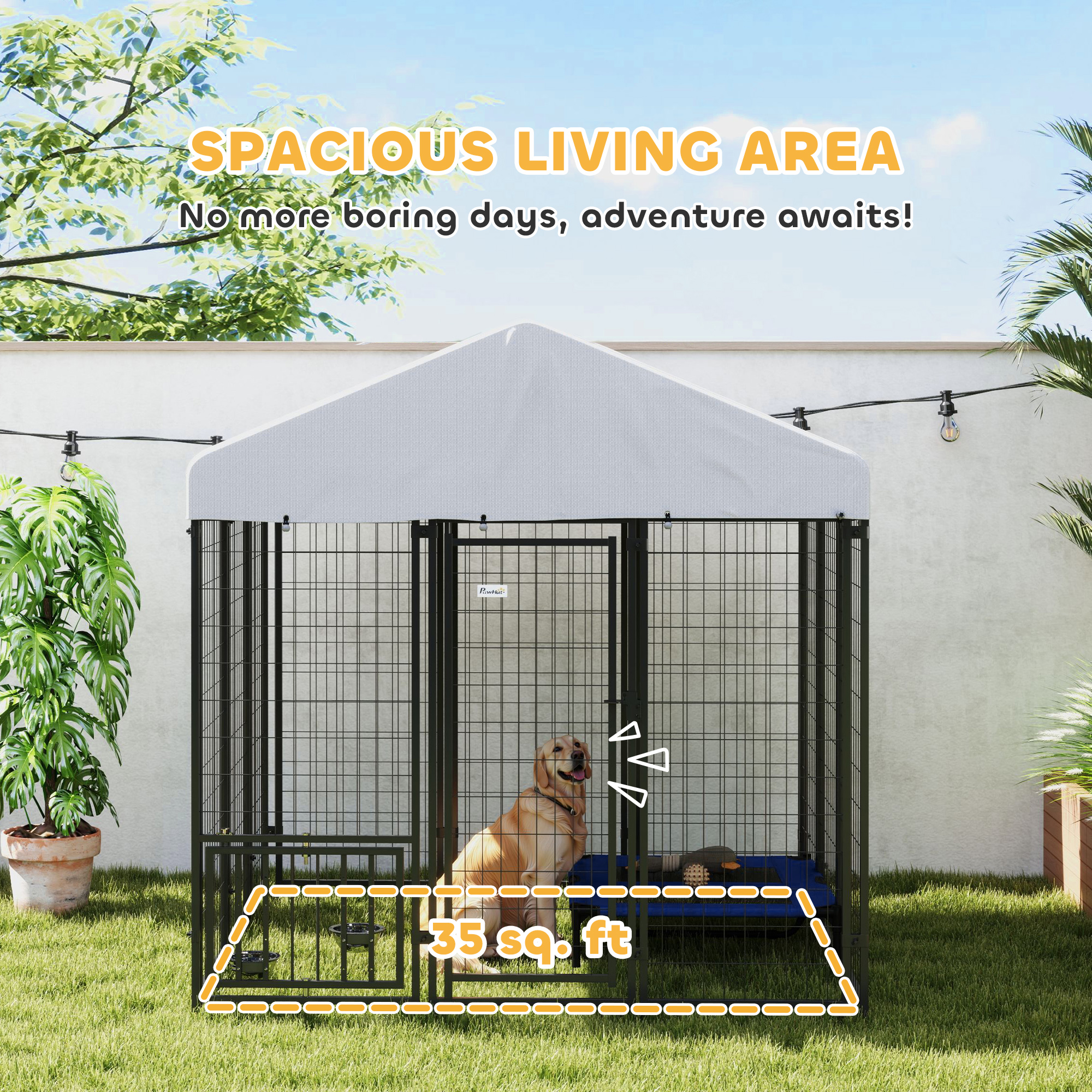 5.9 x 5.9 x 6 Outdoor Dog Kennel with Roof, Rotating & 4-Level Adjustable Bowls — image 8