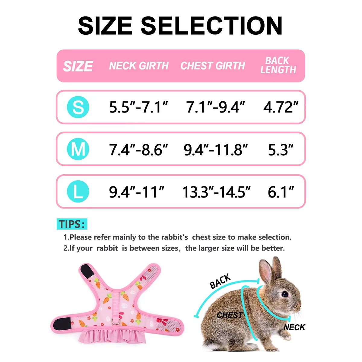 Set de Arnés Pectoral Universal para Conejos con Estampado de Rábano, Correa para Exteriores — imagen 6