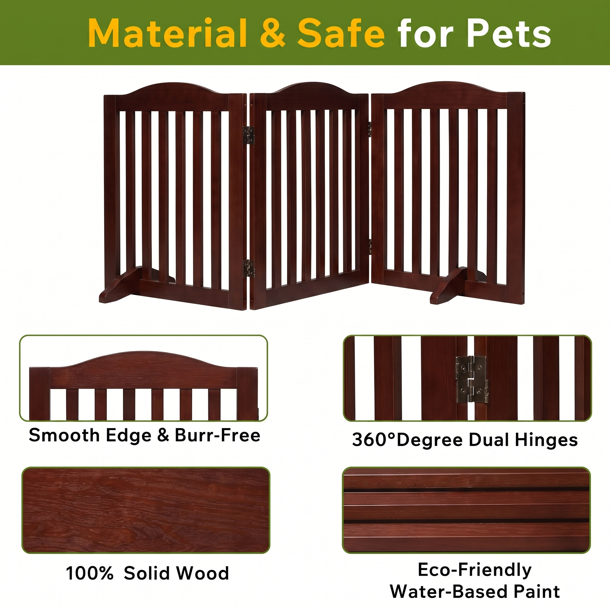 Puerta de Perro de Madera Plegable para Casa, 3 Paneles, 24 pulgadas, Barra de Acceso para Mascotas — imagen 7
