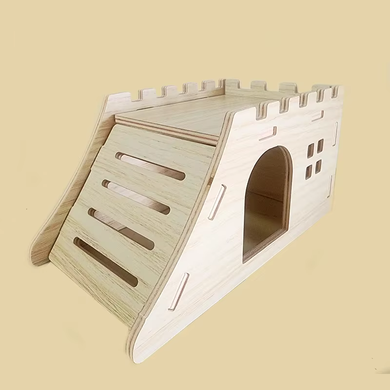 Casa de Hámster Suave con Escalera de Madera para Ratones y Roedores Pequeños - Castillo con Puente Arco para Conejos de Laboratorio — imagen 6