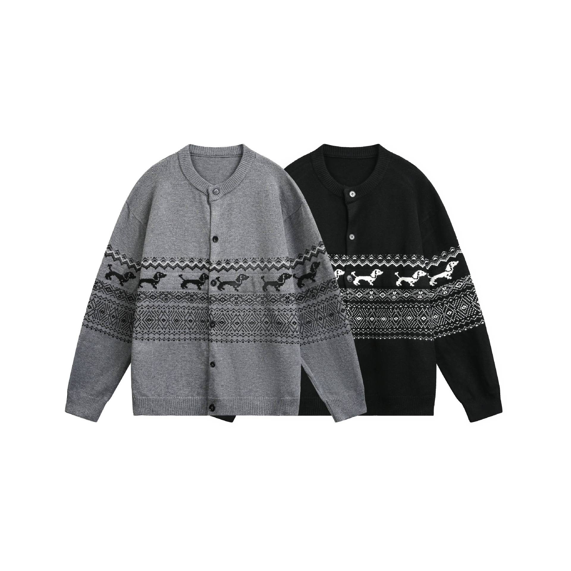 Vintage Fair Isle dog knit cardigan sweater men — image 6
