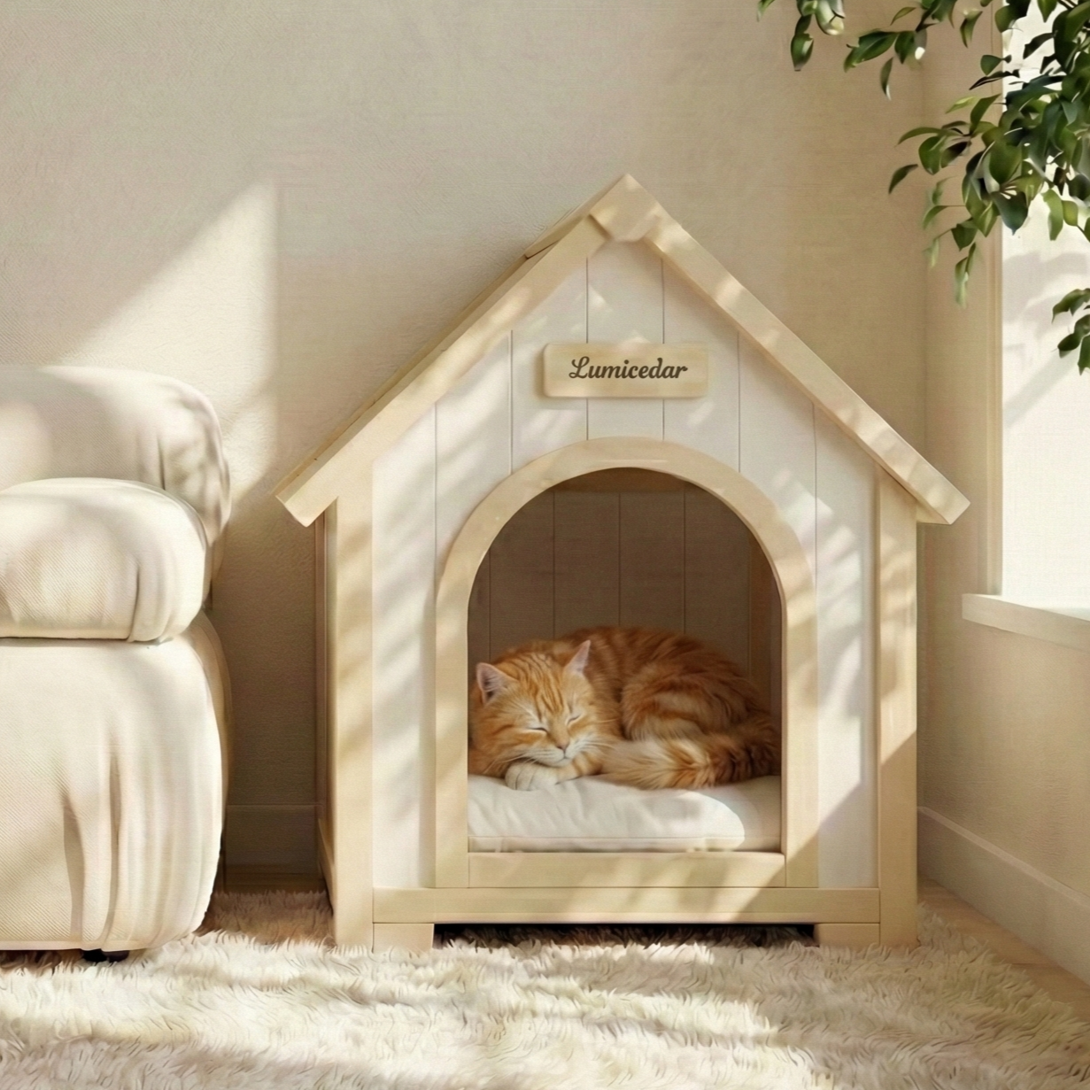 Casa de Perro Moderna en Madera para Interior con Almohadilla EVA – Casa de Animales de Ceder Solida para Pequeños Perros y Gatos — imagen 26