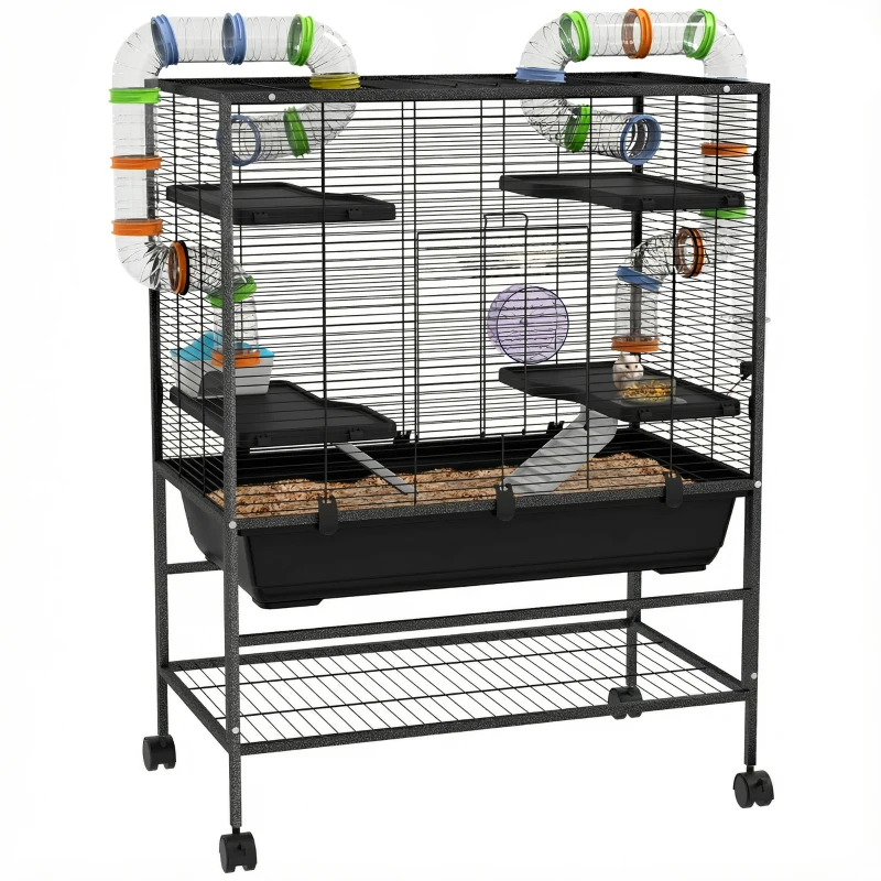 Small Animal Cage For Syrian Hamster, Gerbil Cage With Tubing System, Running Wheel, Ramps, Platforms — imagen 2
