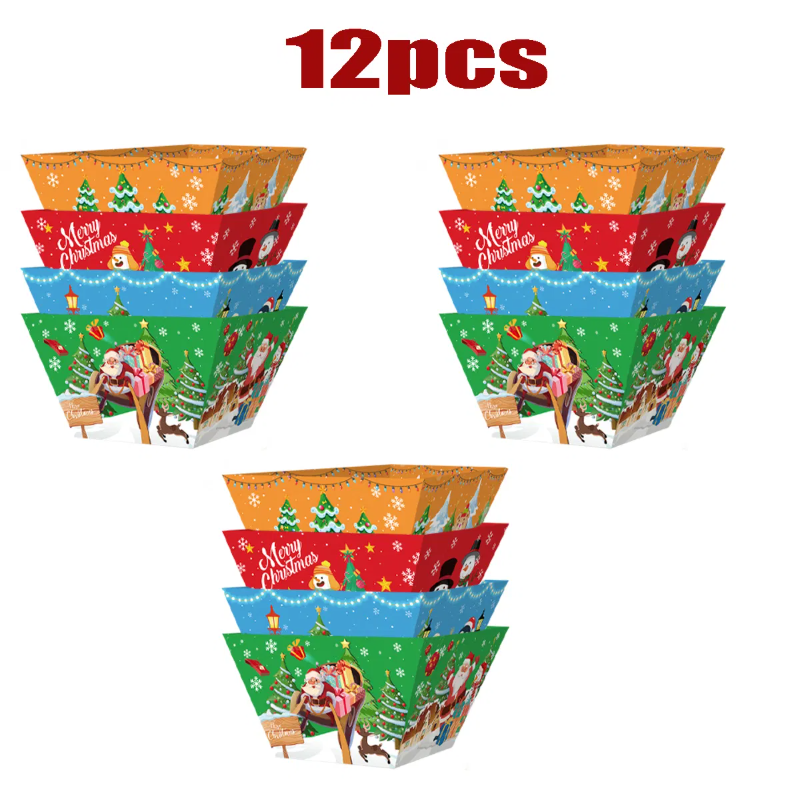 12 Pcs Christmas Paper Food Tray Tree Santa Gingerbread Elk Pattern Snack Bowl Xmas Party Disposable Paper Serving Tray Cute Popcorn Hot Dog Candy Container Boat For Winter Xmas Carnivals Decorations — image 5
