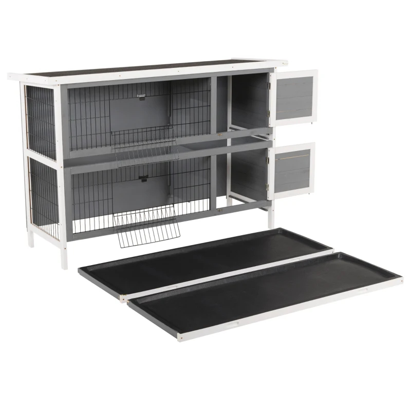 Casa para Conejos PawHut 54 2-Piso Grande, Jaula para Conejos, Caja para Animales Pequeños con Puertas Seguras, Plataforma No Lechante y Techo Impermeable para Conejos, Pollos, Patos, Exterior e Interior, Gris Oscuro — imagen 4