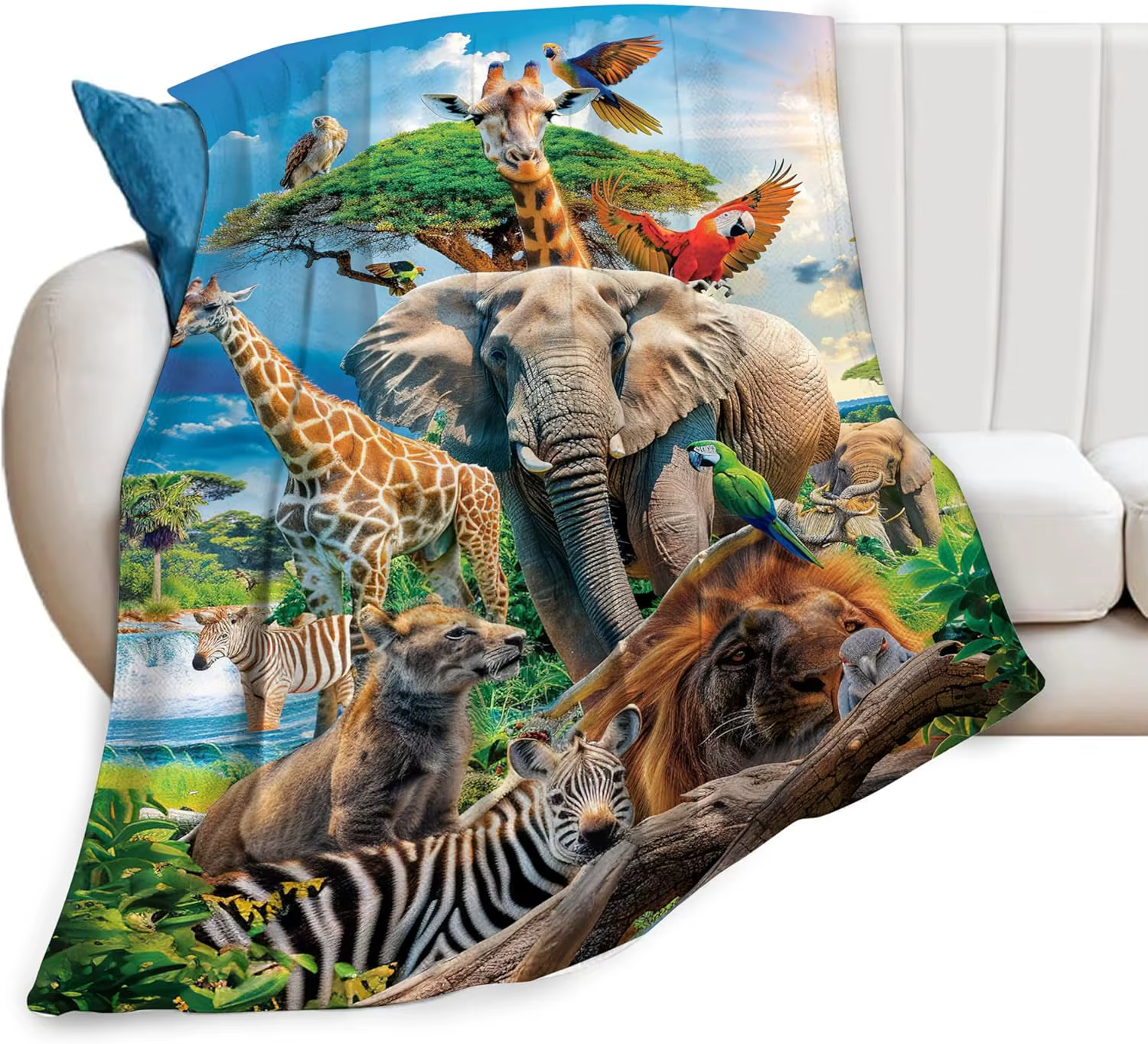 Manta de Animales del Zoológico – Muy Suave Cobertor Temático de Selva con Elefantes, Jirafas y Cebras para Niños y Adultos — imagen 2