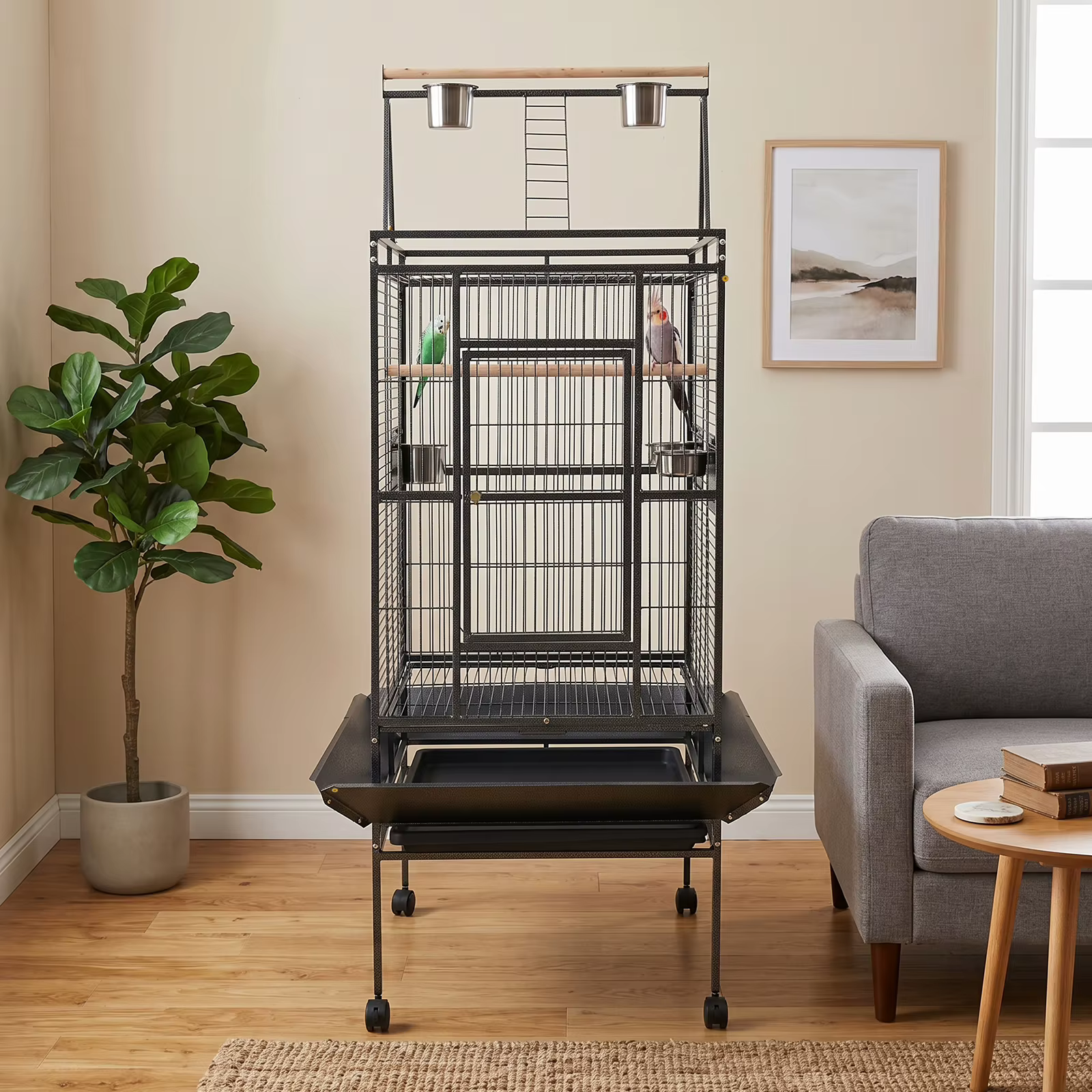 Cage de Rollado Grande para Loros con Ruedas Bloqueables, Hogar Metálico Espacioso para Aves de Medio Tamaño, Jaula Segura para Loros en Indoors y Outdoors — imagen 4