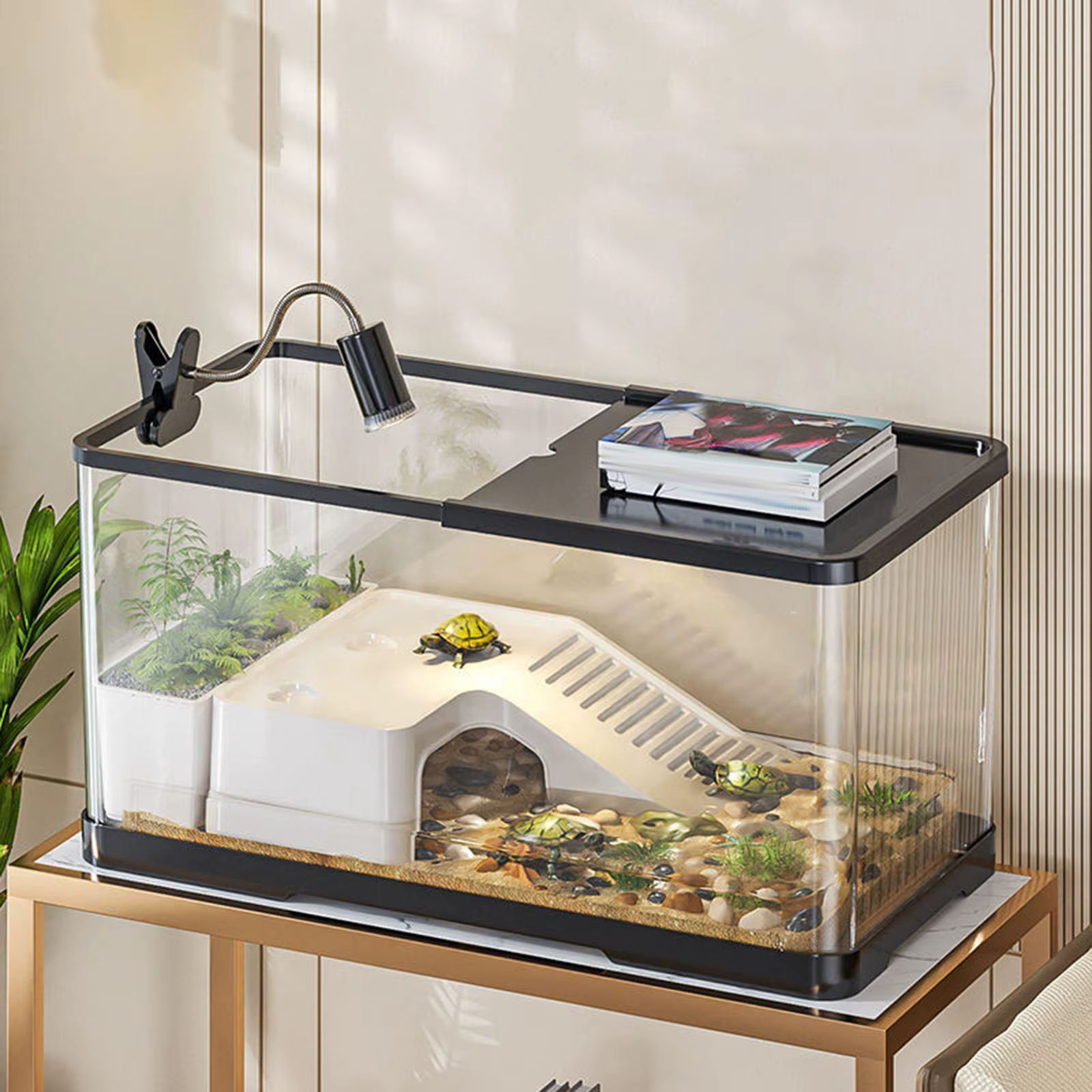 Reptile Tank with Cover Habitat for Turtle Frog Bearded Dragon Small Pets 20 Gallon Glass Terrarium with Ventilation — image 2