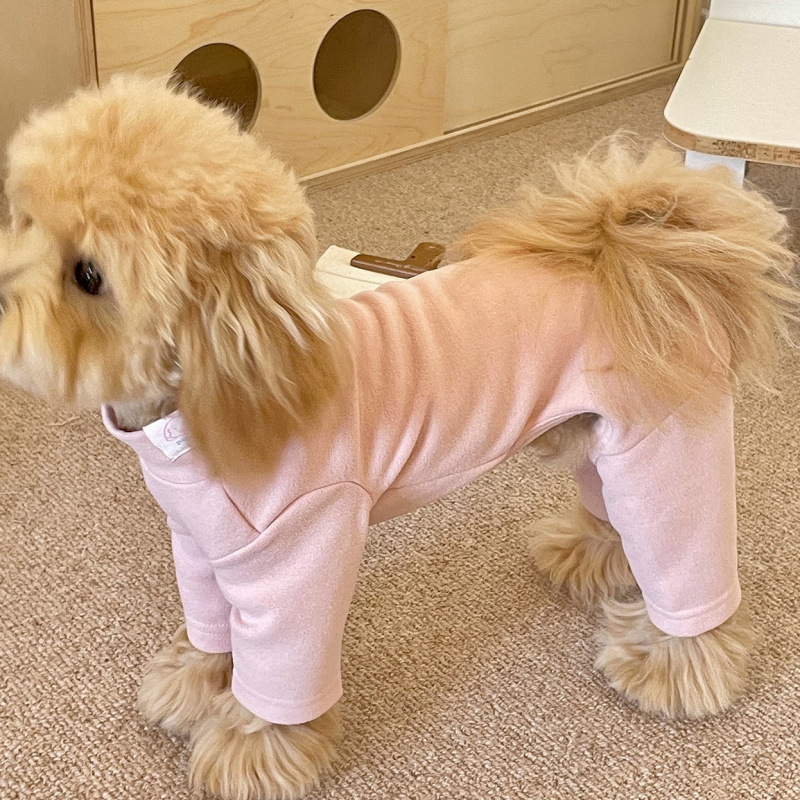 Elastic Pet Onesie, Four-Legged Pajamas for Small to Medium Dogs, Cream Color, Cozy Home Base Shirt, Warm Winter Dog Clothes — image 1