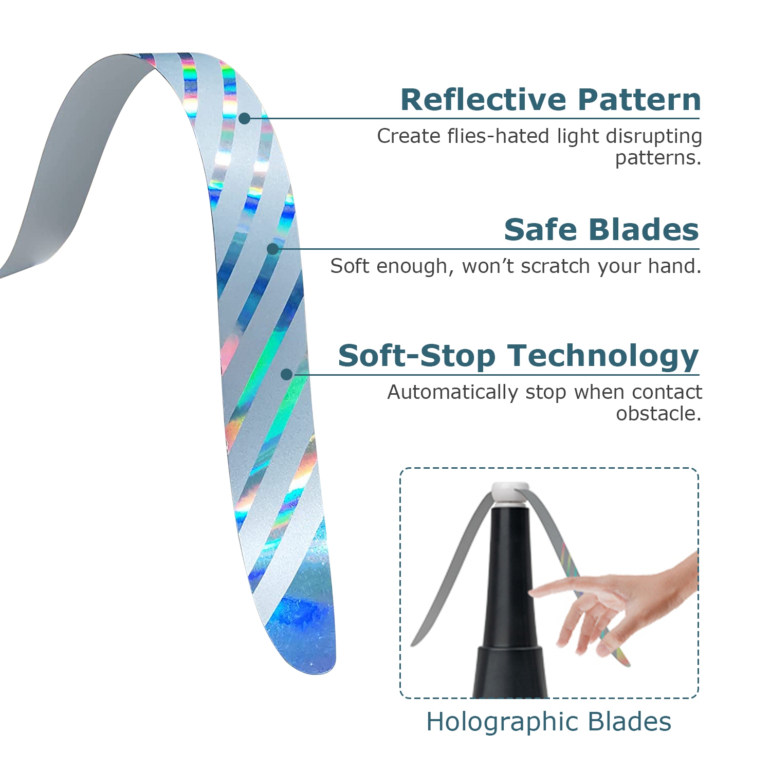 Paquete de 2 Ventiladores Portátiles Reflectantes Repelentes de Moscas, Con Batería Recargable, Trampa de Moscas Para Mesa y Comida, Aspas de Parada Suave, Gancho Para Colgar, Interior y Exterior — imagen 3