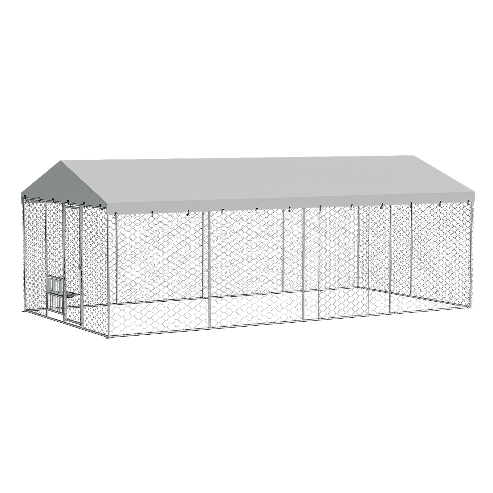 Casa de Perro Al Aire Libre Grande con Techo, Estructura de Acero Galvanizado Resistente, Cubierta Impermeable, Comodines Elevados para Alimentación Integrados, Jaula Segura y Bloqueo para Perros Grandes y Animales Múltiples — imagen 4