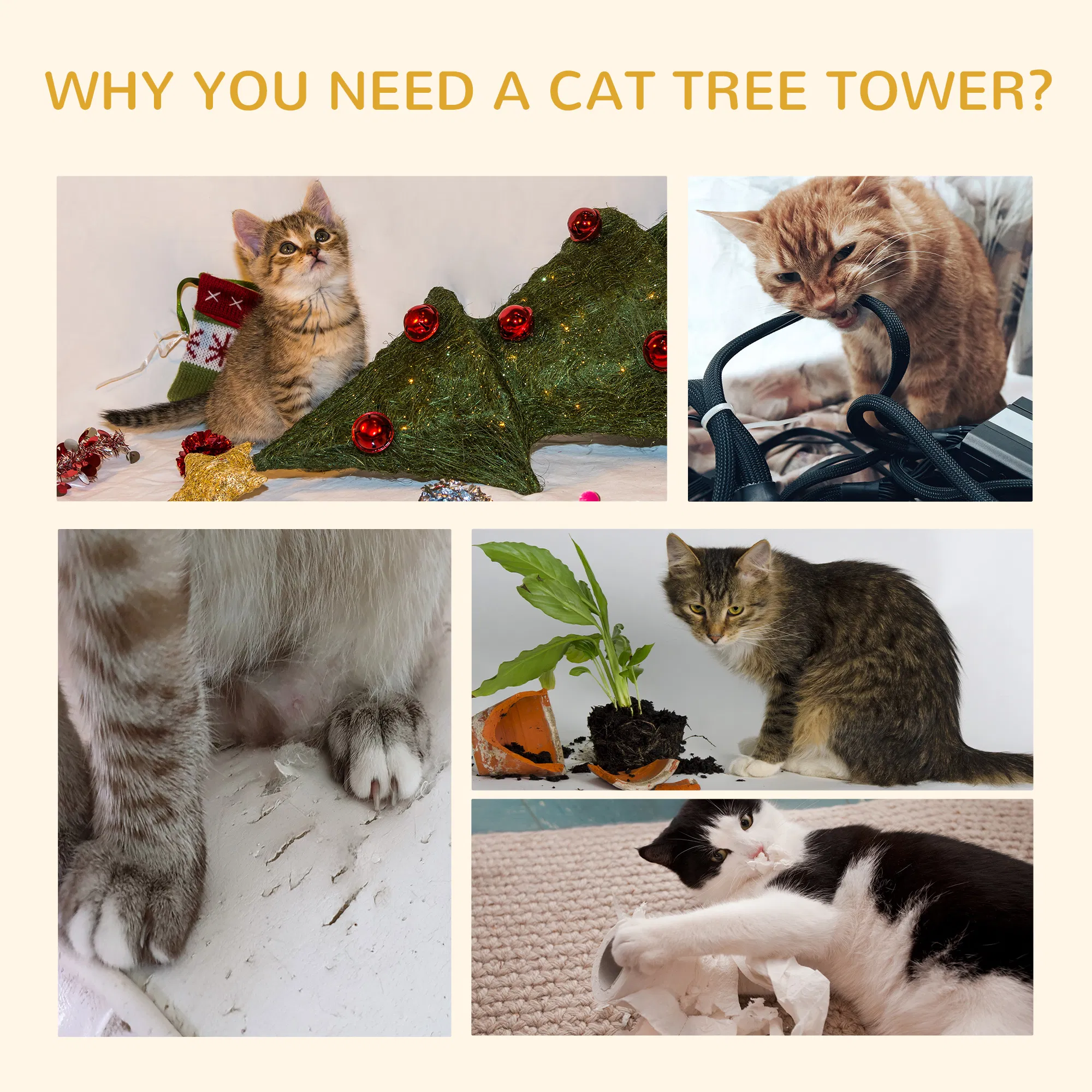 100" Floor To Ceiling Cat Tree w/ 3 Perches Activity Center for Kittens Cat Tower Furniture, Grey — image 3