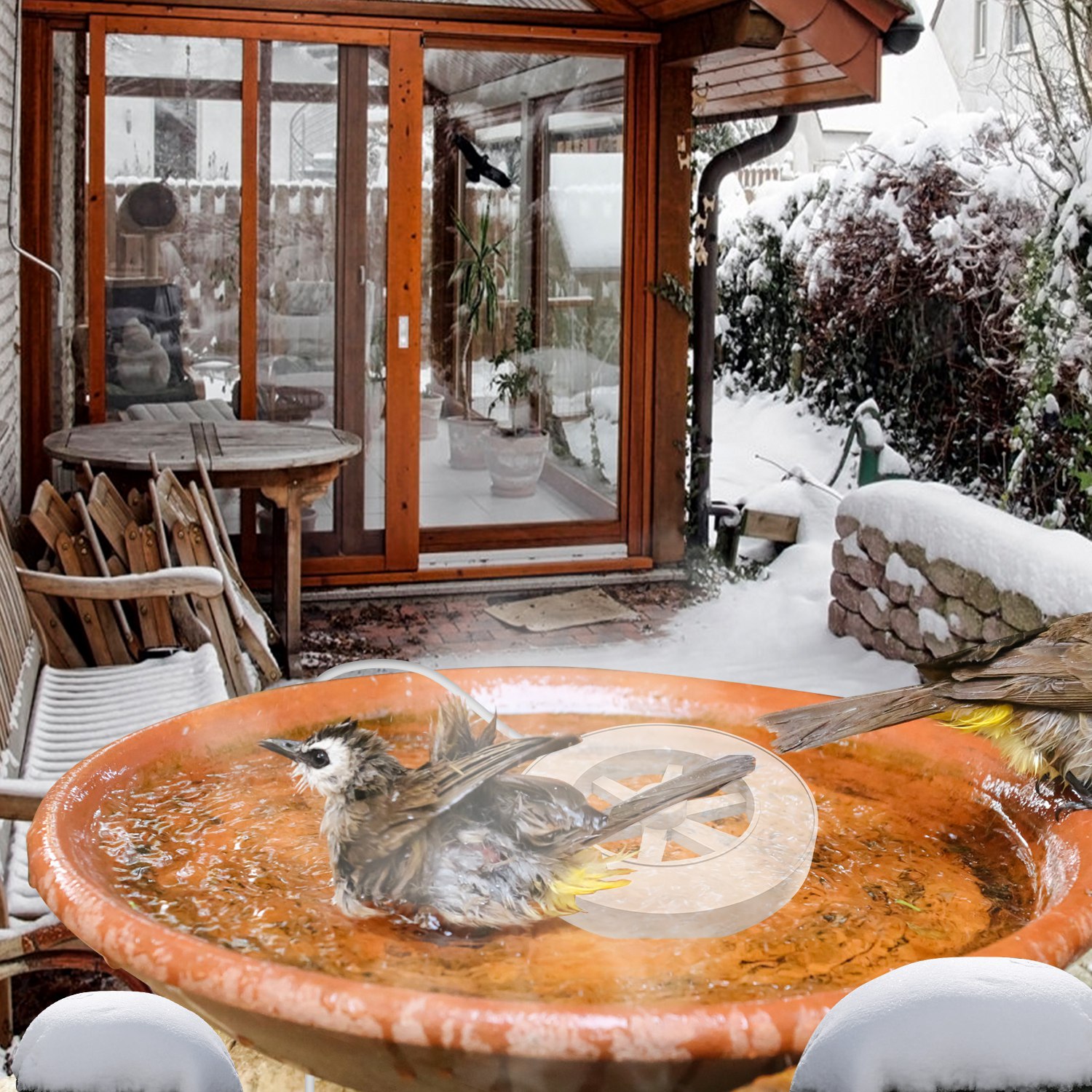 Calentador de Baño de Aves 70W para Exterior Invierno: Caliente el Agua para Aves con Termostato Automático y Cierre Seguro — imagen 11