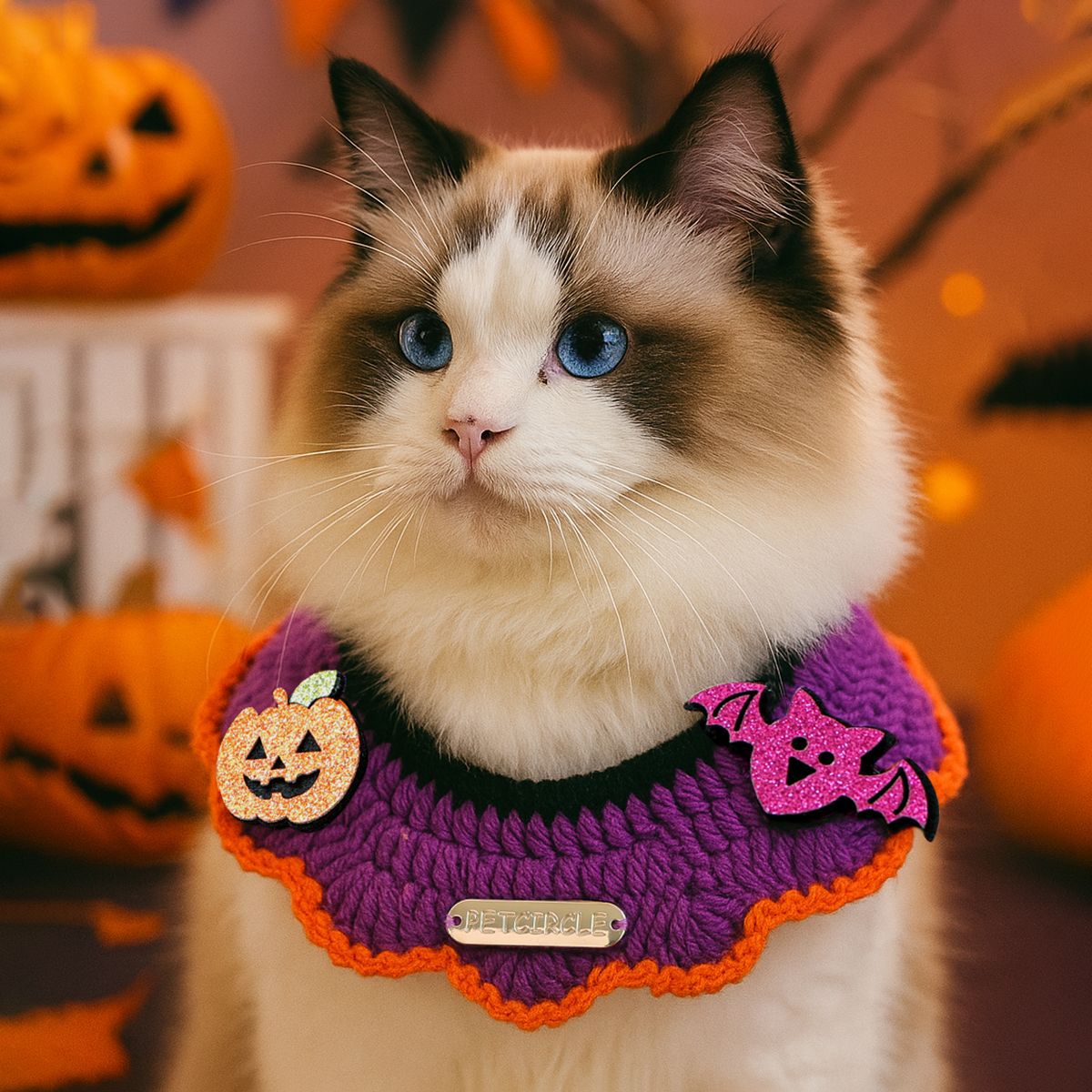 Halloween Pet Cat Dog Scarf Funny Knit Neckwear Pet Bib Cute Collar — image 2
