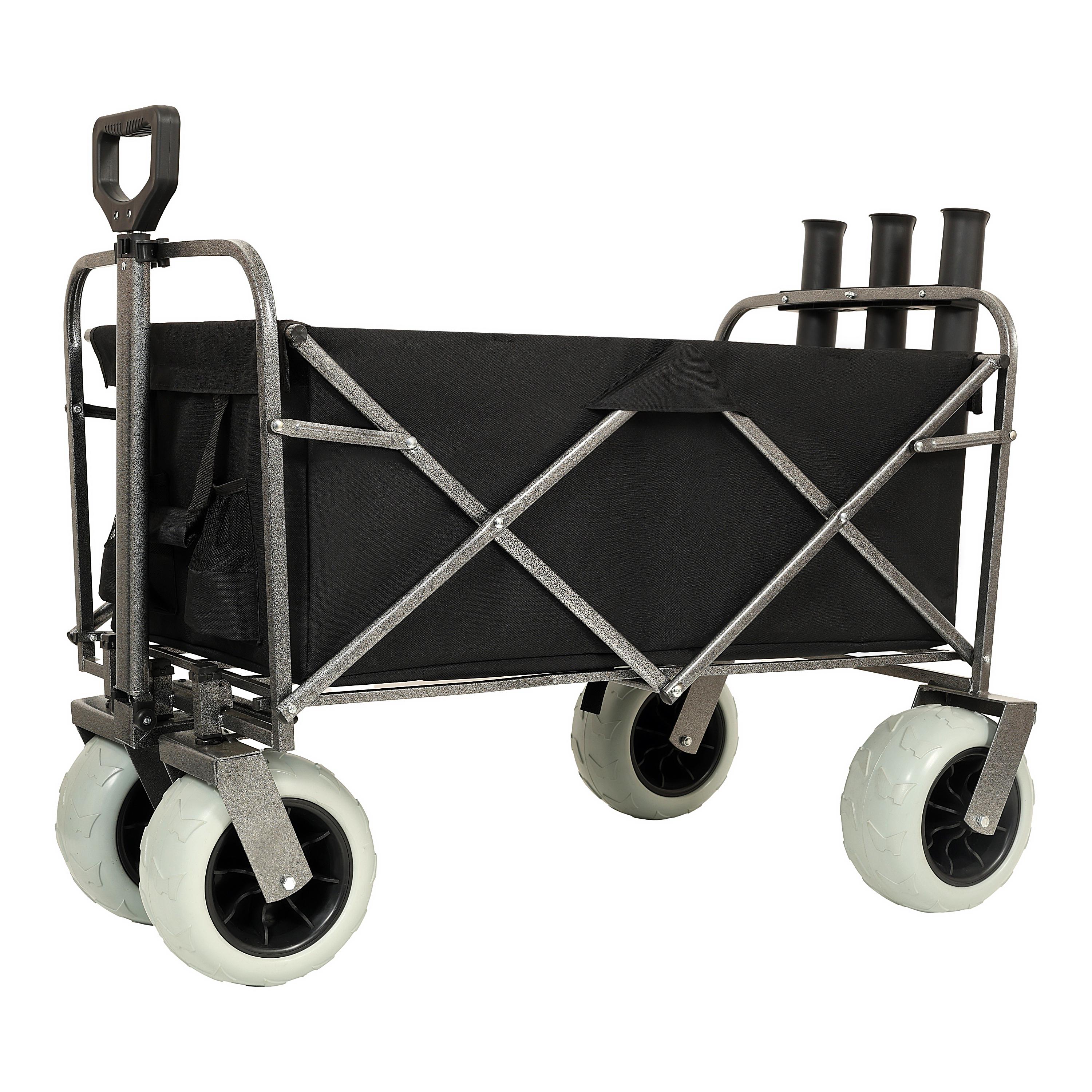 Carro de Pesca con Soportes para Cañas, Wagon de Playa con Ruedas Grandes para Arena 500lb Capacidad - Carro Útil de Acero Todo Terreno con 9 Neumáticos y Bolsa Multifuncional Negro — imagen 1