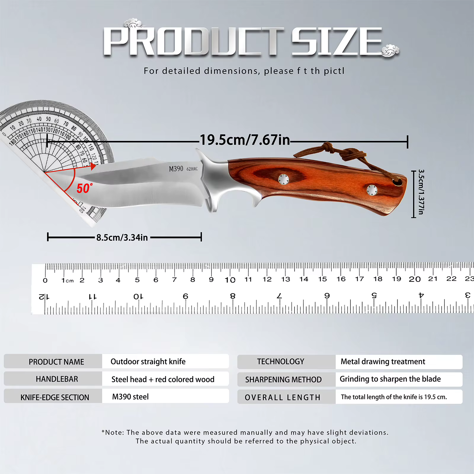 M390 Fixed Blade Hunting Knife with Wood Handle Leather Sheath Outdoor Camping Bowie Knife Gift for Men — image 8