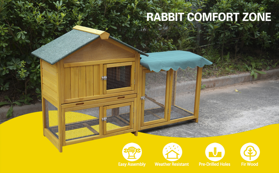 Rabbit Hutch, Indoor Bunny Cage, Outdoor Rabbit Cages With Run, Pet House With Deeper No Leak Tray, UV Panel, Removable Bottom Wire Mesh For Small Animals, Removable Waterproof And Sun Protection Cover — image 2