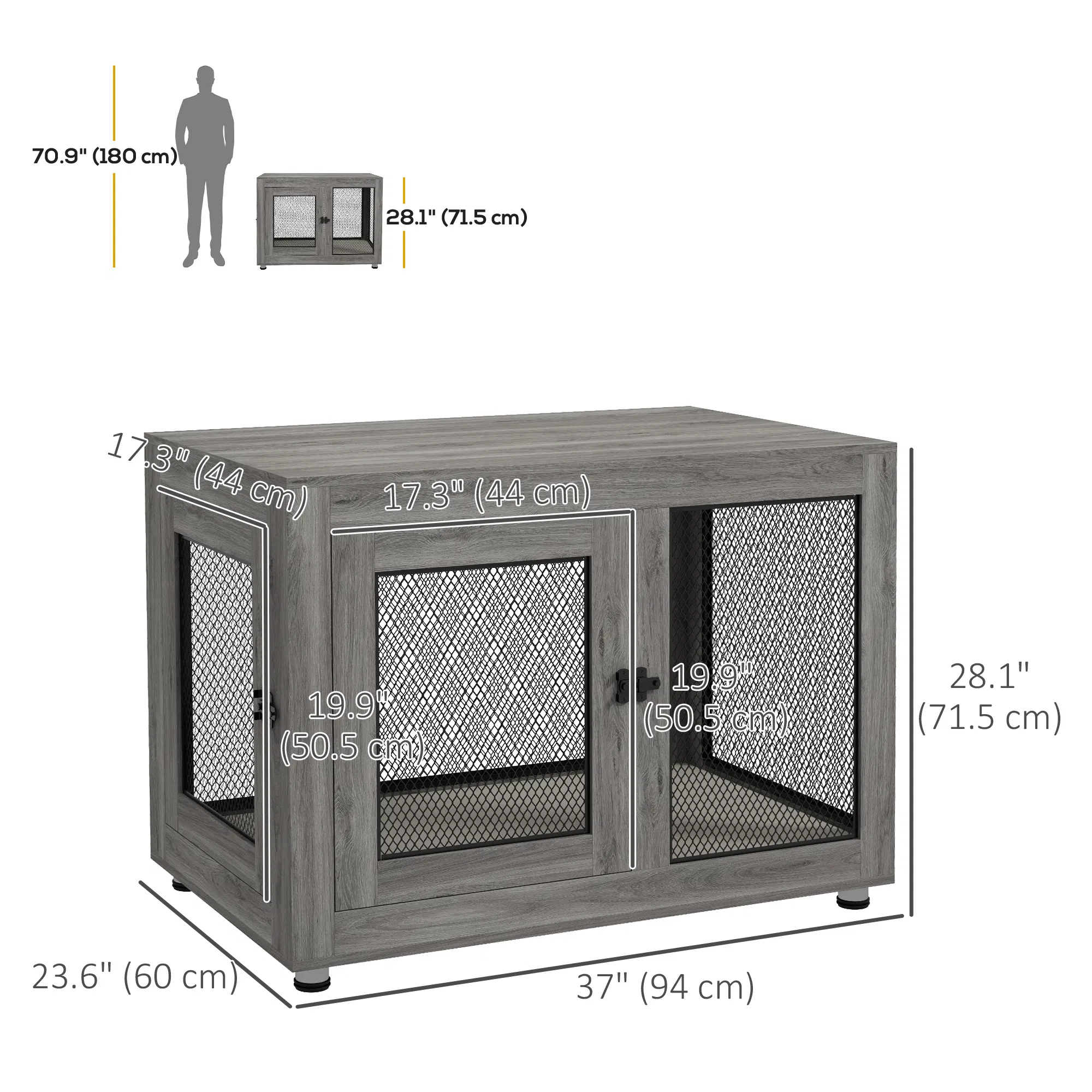 Pet Crate End Table with Water-resistant Cushion or Large Medium Dogs, Grey — image 2