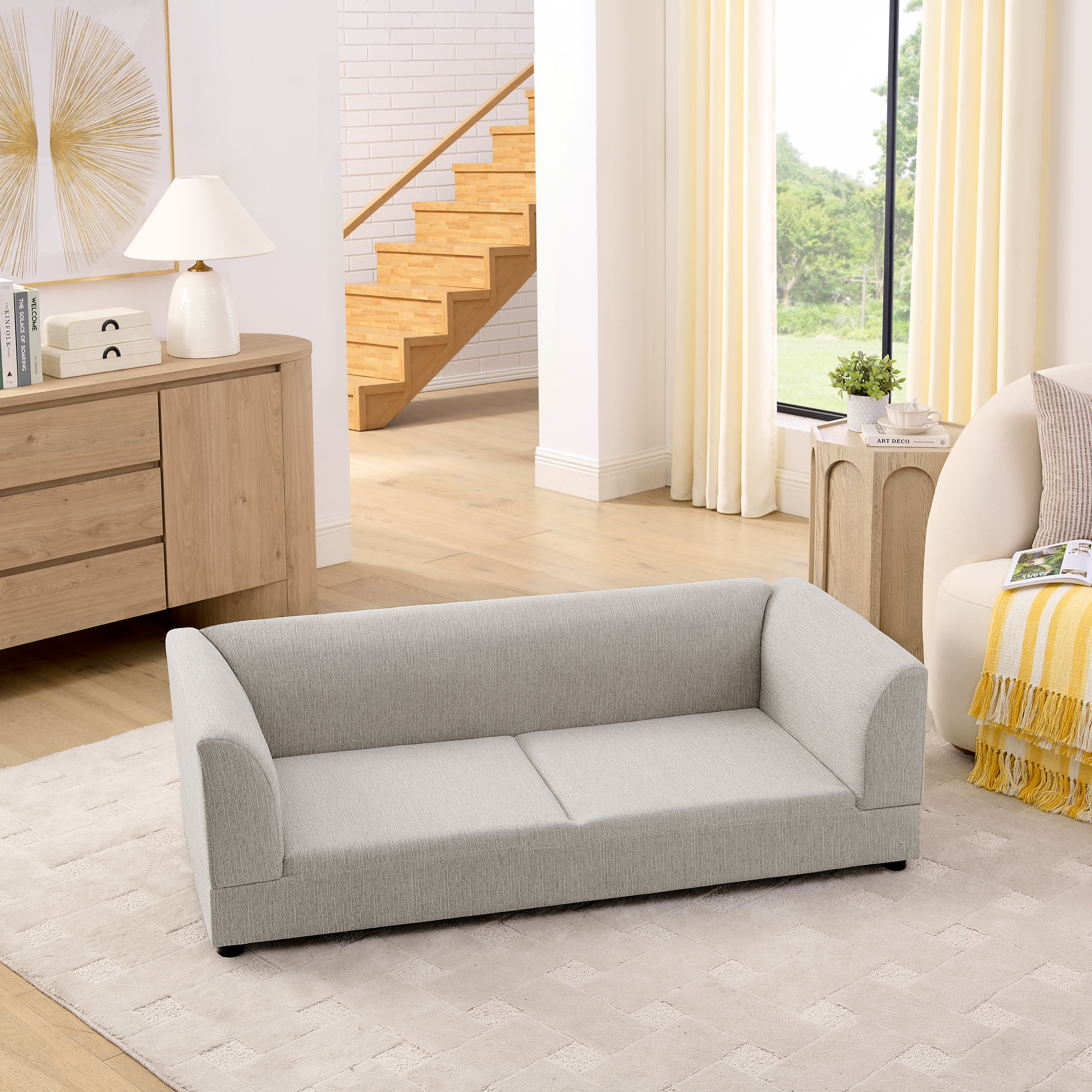 Sofá para Perros Grandes y Medianos: Diseño Moderno Rectangular con Espaldar, Manijas y Almohadilla Suave - Beige 56.5"*26"*17" — imagen 2
