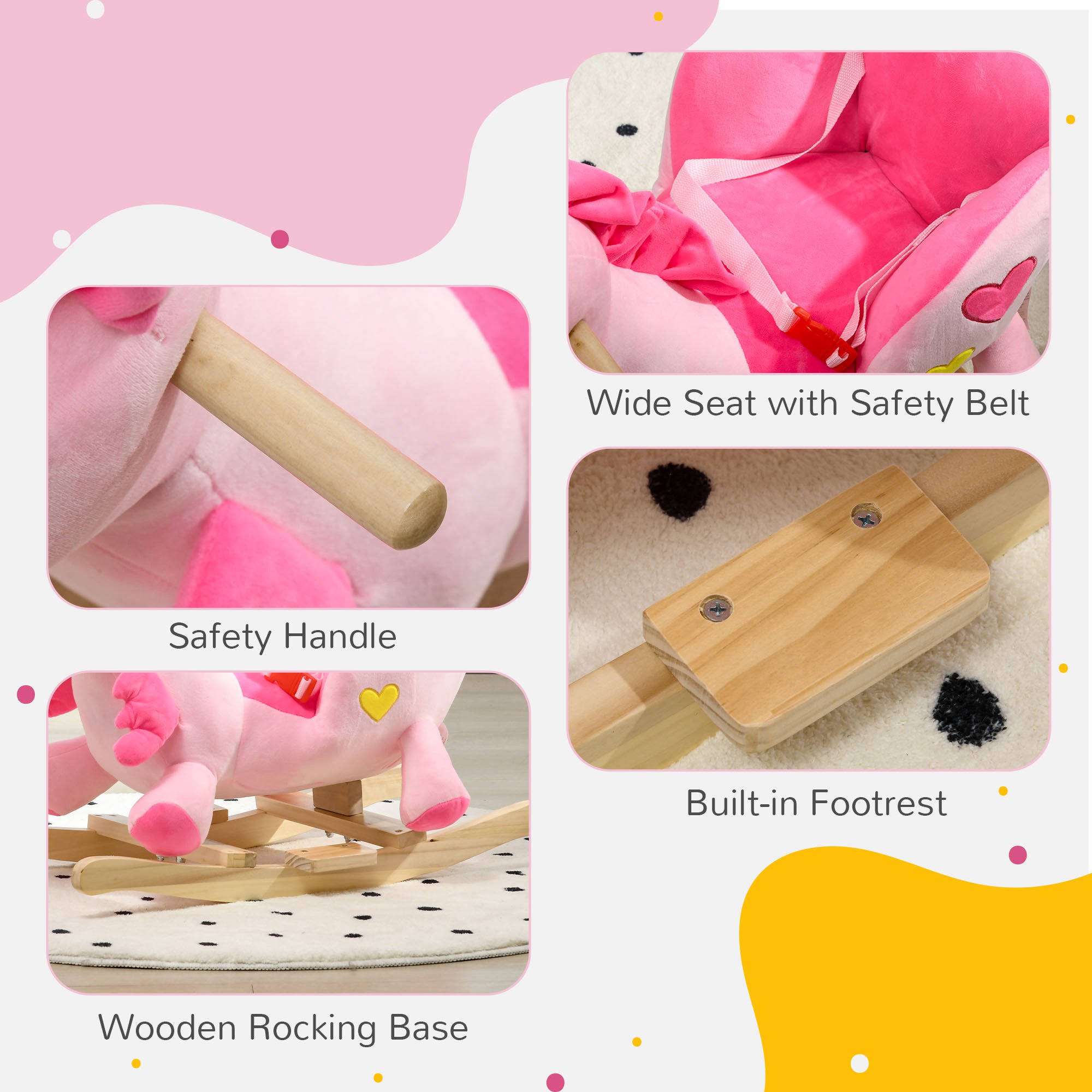 Baby Rocking Horse Ride On Unicorn with 32 Songs, Seatbelt, Pink — image 7