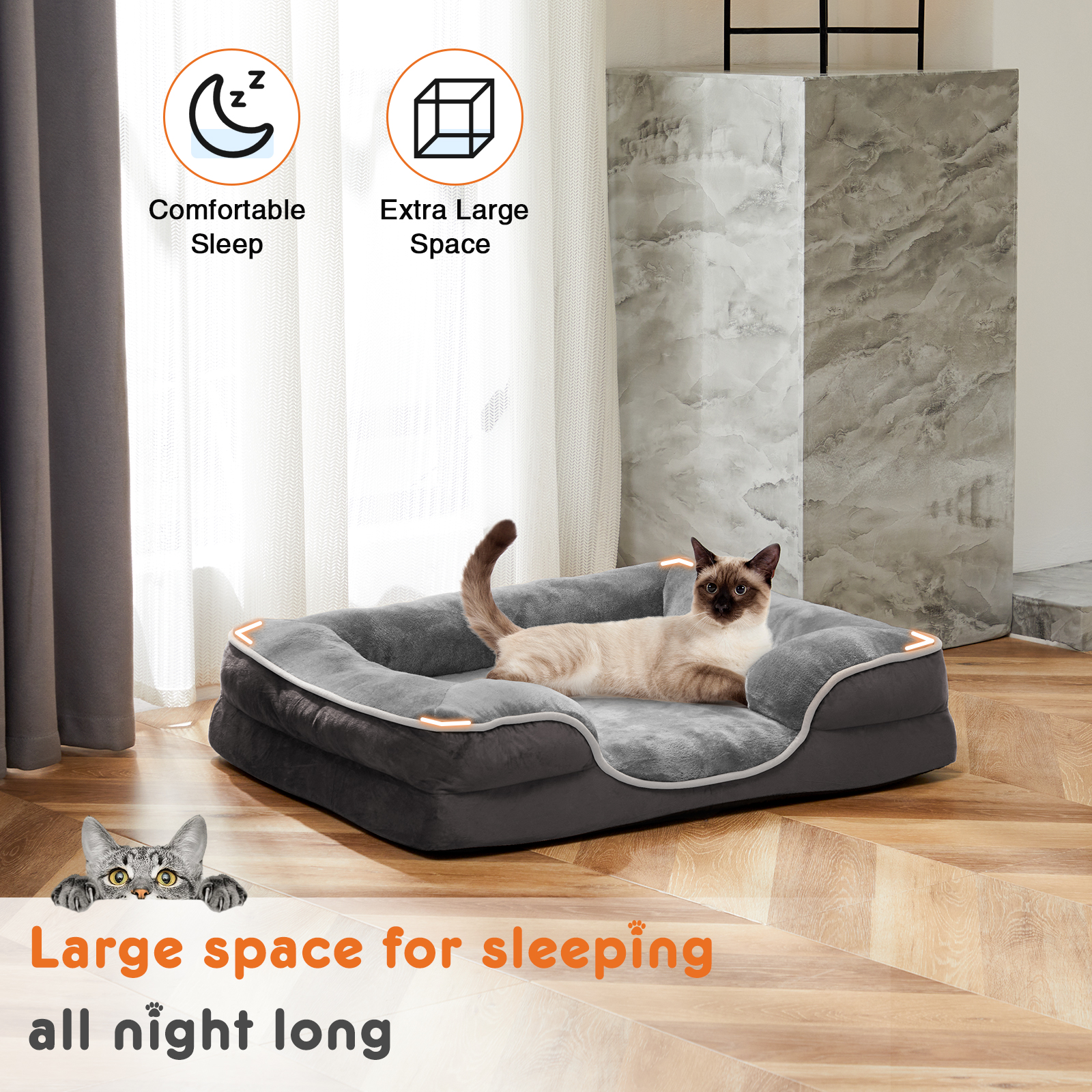Memory Foam Pet Bed For Small Dogs & Cats With Washable Removable Cover Non-Slip Base Waterproof Liner — image 11