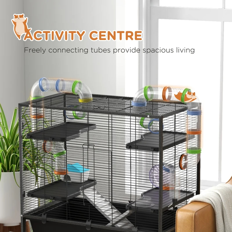 Small Animal Cage For Syrian Hamster, Gerbil Cage With Tubing System, Running Wheel, Ramps, Platforms — imagen 5