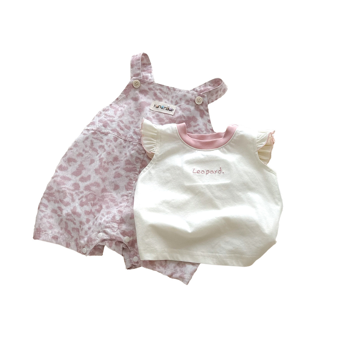 Leopard Print Overalls Set Sleeveless Top and Vest T-Shirt Infant Summer Clothing — image 1