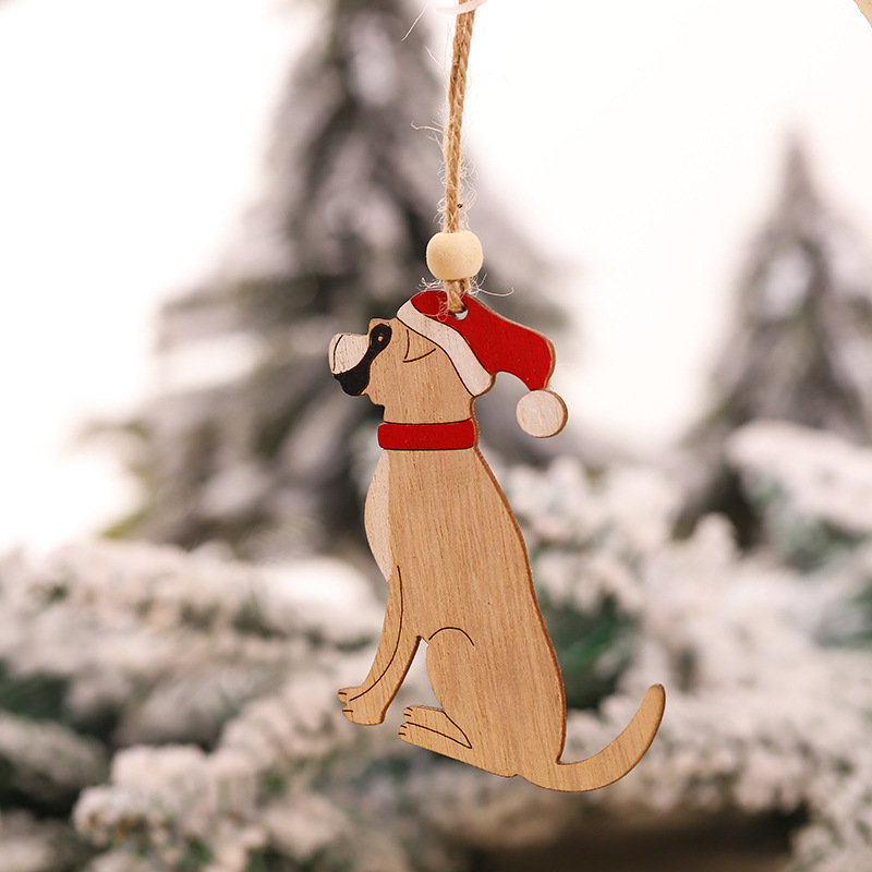 4 Piezas de Adornos Colgantes de Madera con Diseño Creativo de Perro con Gorro Rojo, Decoración para Árbol de Navidad, Feliz Navidad — imagen 5