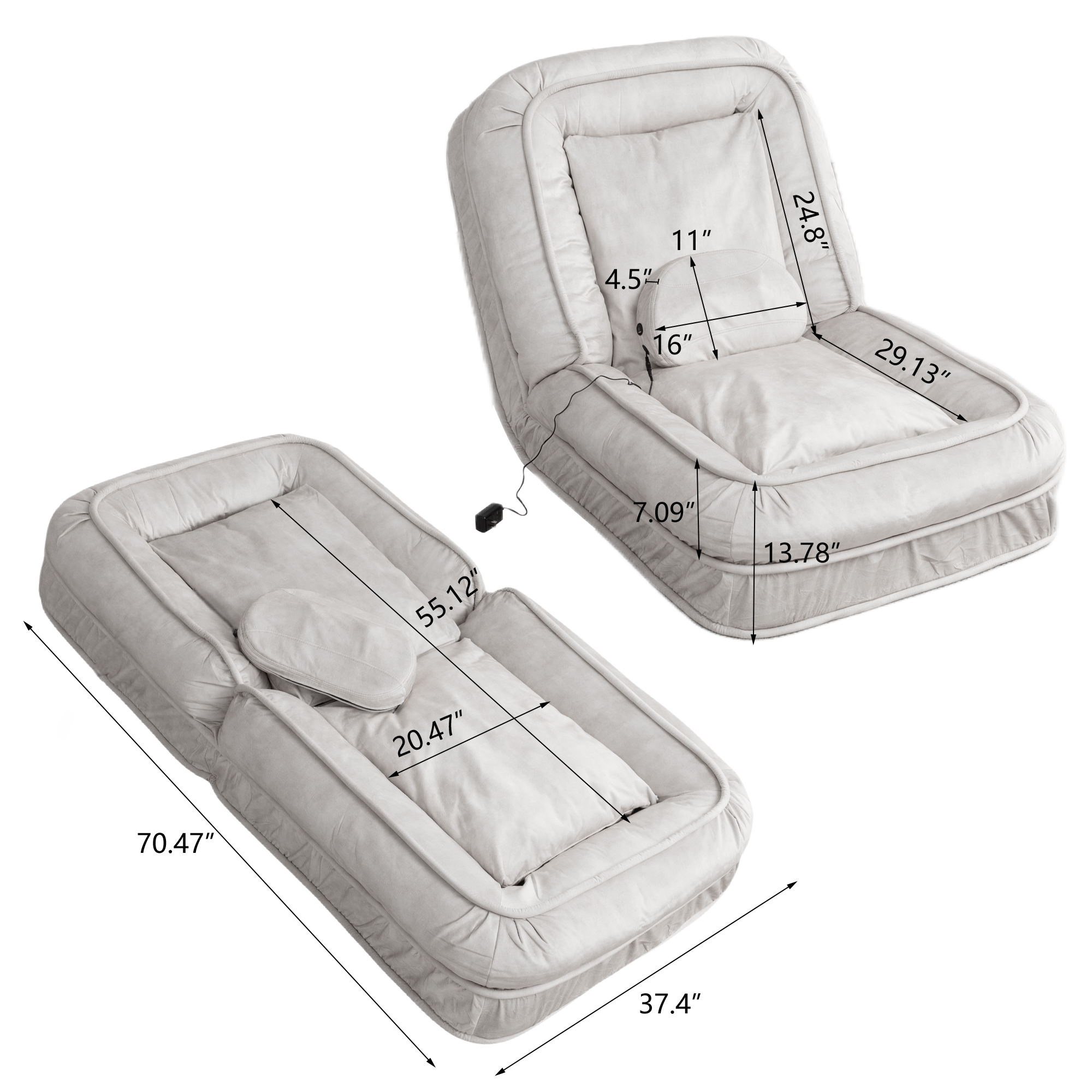 Upholstered Human Dog Bed for Adult & Pets, with 5 Adjustable Position & Massage Pillow, Bean Bag floor sofa with 2 Soft Pillows — image 11