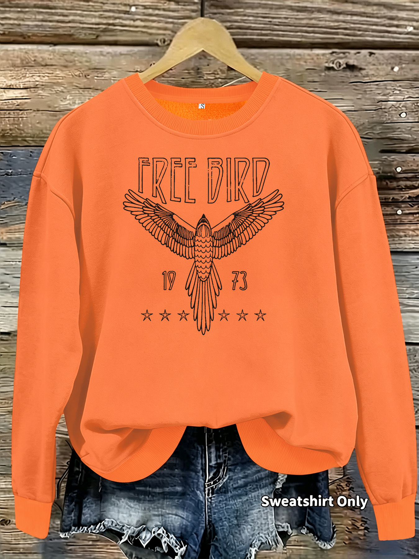 Long sleeved round neck sweater with eagle and star print loose fitting women's fleece hoodie — image 12
