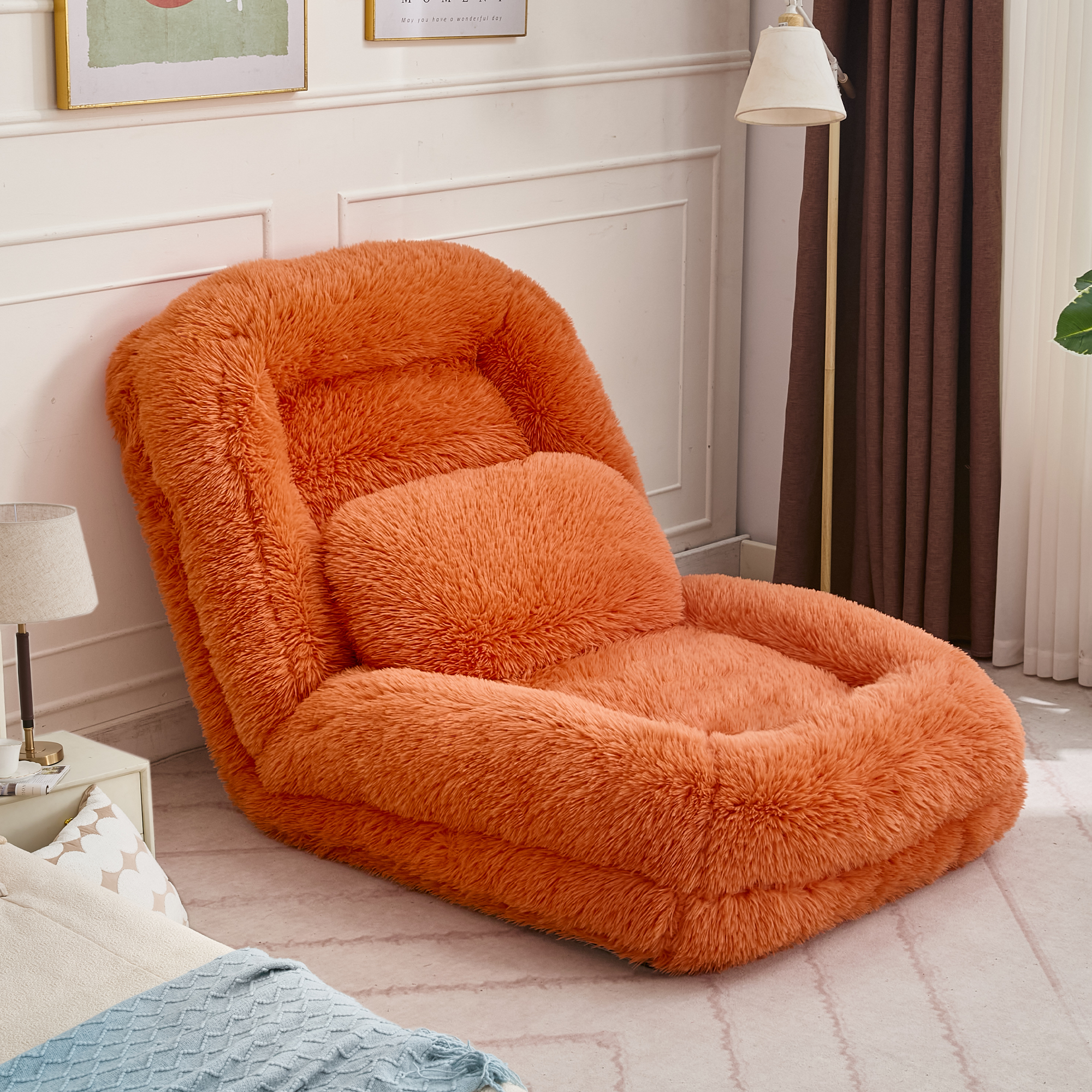 Human Dog Bed, Lazy Sofa, 5-Position Adjustable Convertible, Floor Gaming Chair, bedroom, living room, Suitable for gaming, meditation, relaxation, Plush Fabric, Orange — image 10