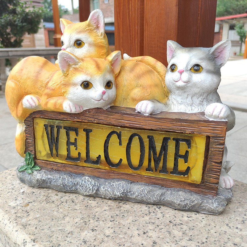 Outdoor solar powered animal statue resin ornaments for kittens — image 5