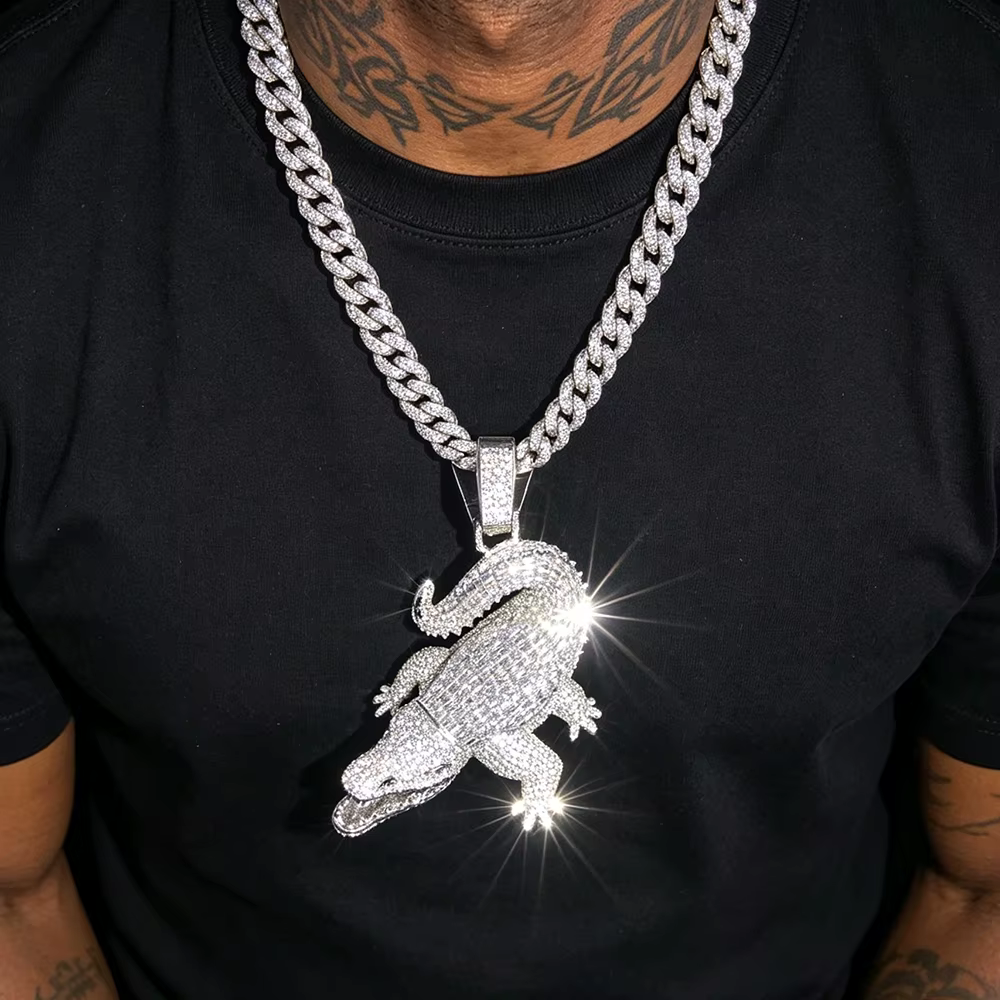 Pulsera de Caimán de 18K de Oro Planchado con Piedras de Cubierta Brillante para Hombres Amigos Micro Pave Diamantes Sintéticos Joyería Finísima Regalos para Varones Ambiciosos Dominantes Accesorios de Hip Hop Raperos Club — imagen 3