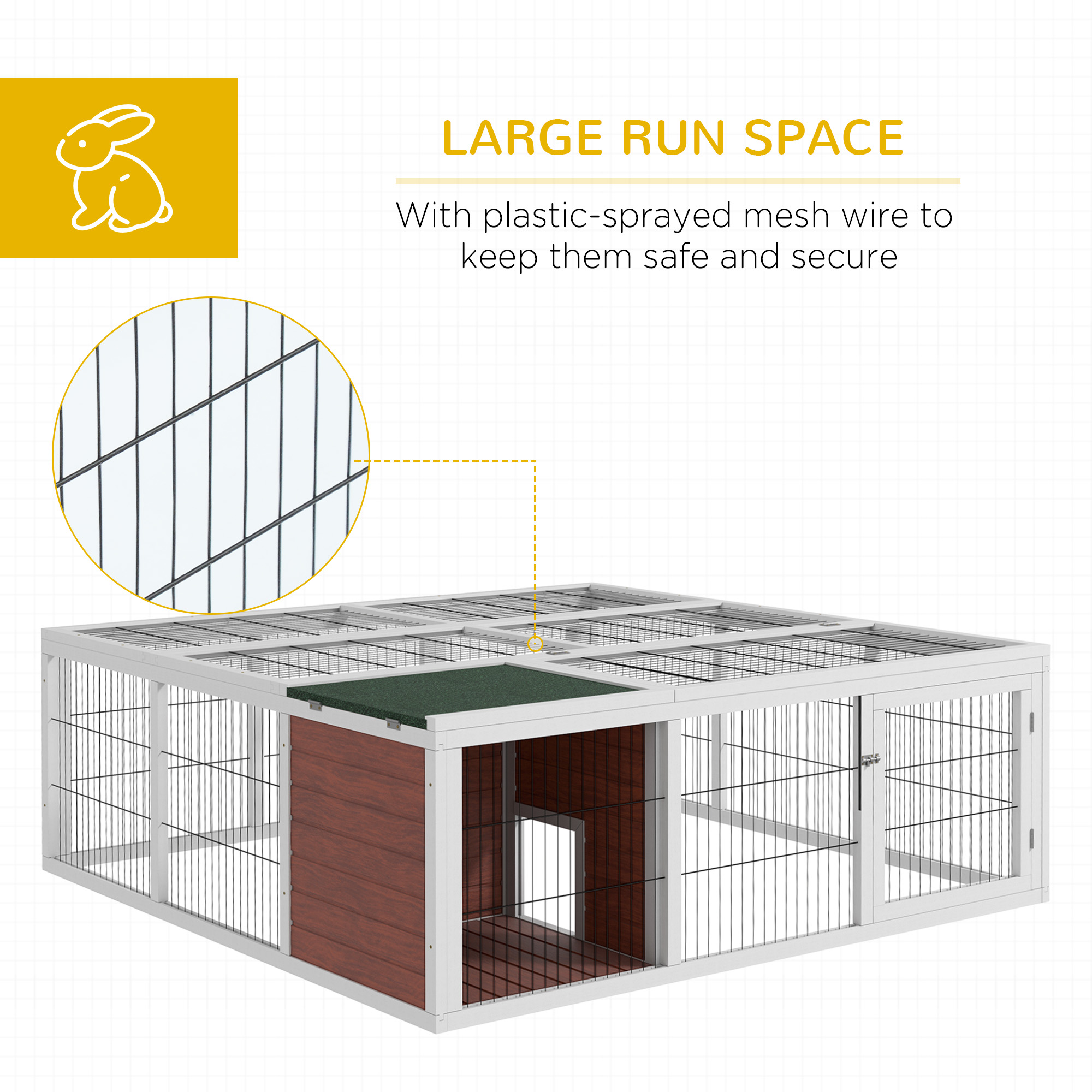 Conejera de Madera para Exterior de 59", Corral, Casa/Hábitat para Tortugas con Área de Juego y Cubierta Cerrada — imagen 6