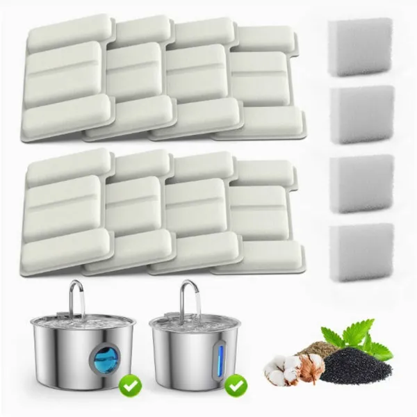 Filtros de 8 piezas para fuentes de agua para mascotas de acero inoxidable | Filtros de reemplazo de 8 piezas para fuentes de agua para mascotas con 4 filtros de esponja para fuentes de agua de acero inoxidable para gatos y perros — imagen 1
