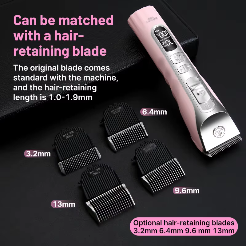 Fenice Sakura Pink Dog Hair Cutting Machine 5000mA Capacity Cordless LCD Screen Pet Dog Grooming Clipper Rechargeable Shaver Set — image 5