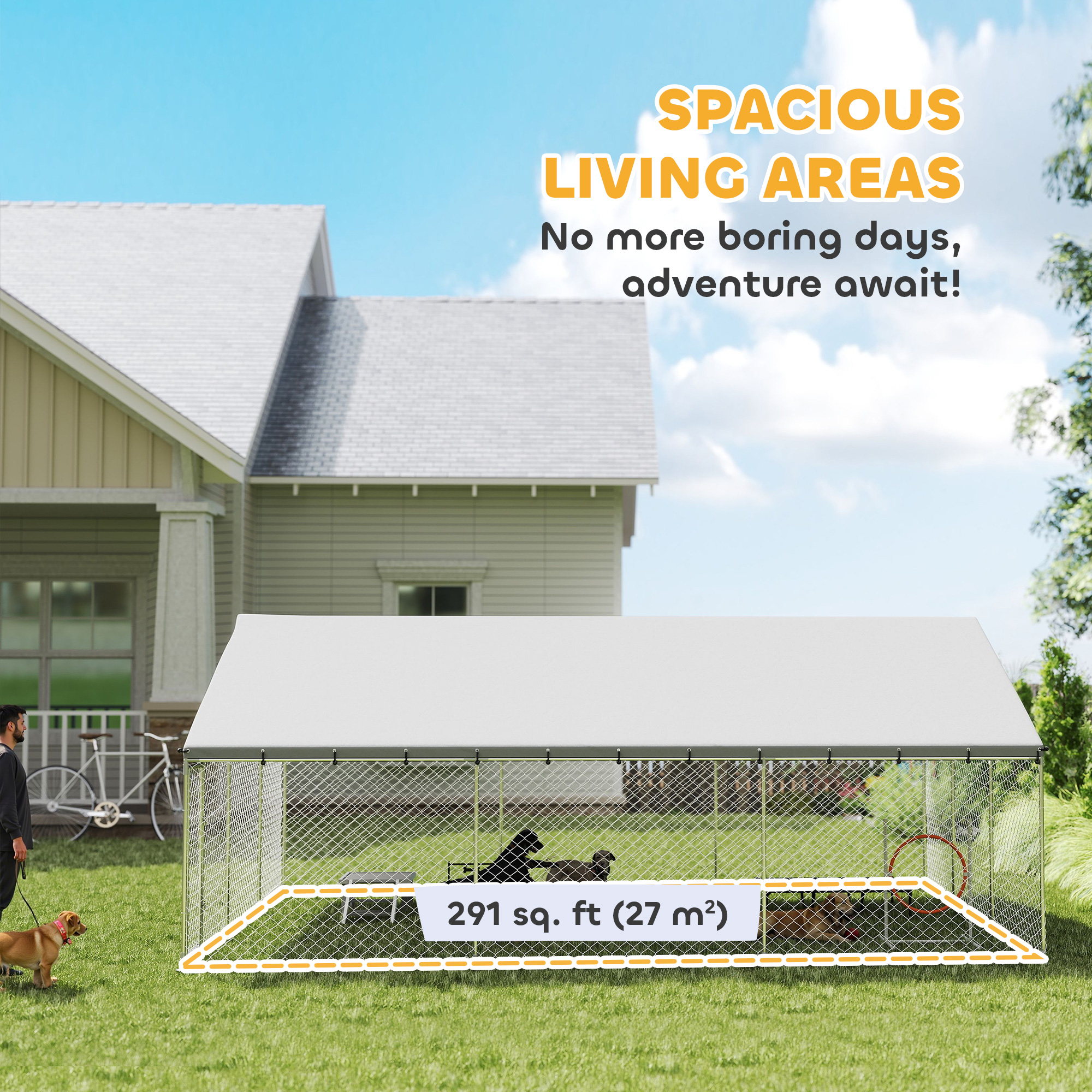 Heavy Duty Outdoor Dog Kennel with Waterproof Roof, 2 Secure Latches, Chain Link Dog Run for Backyard, 20 x 15 x 8 — imagen 5