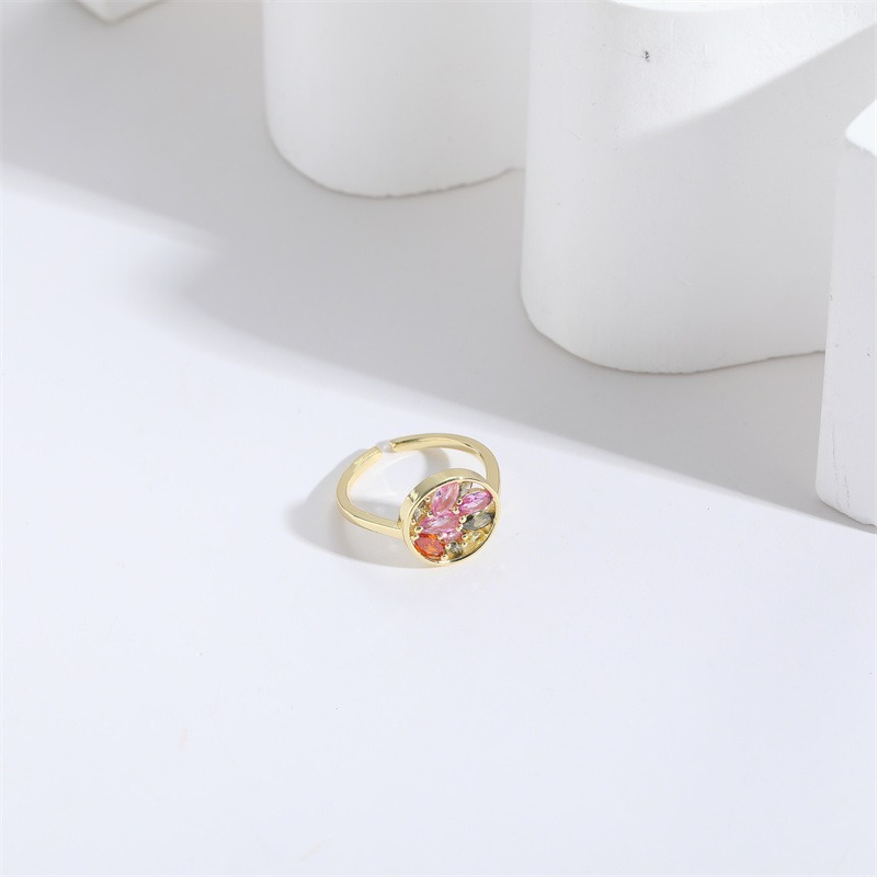 Anillo Abierto de Zircón con Ojo de Caballo para Mujeres Pequeñas en Estilo Nuevo de Cobre 14K Oro Real — imagen 5