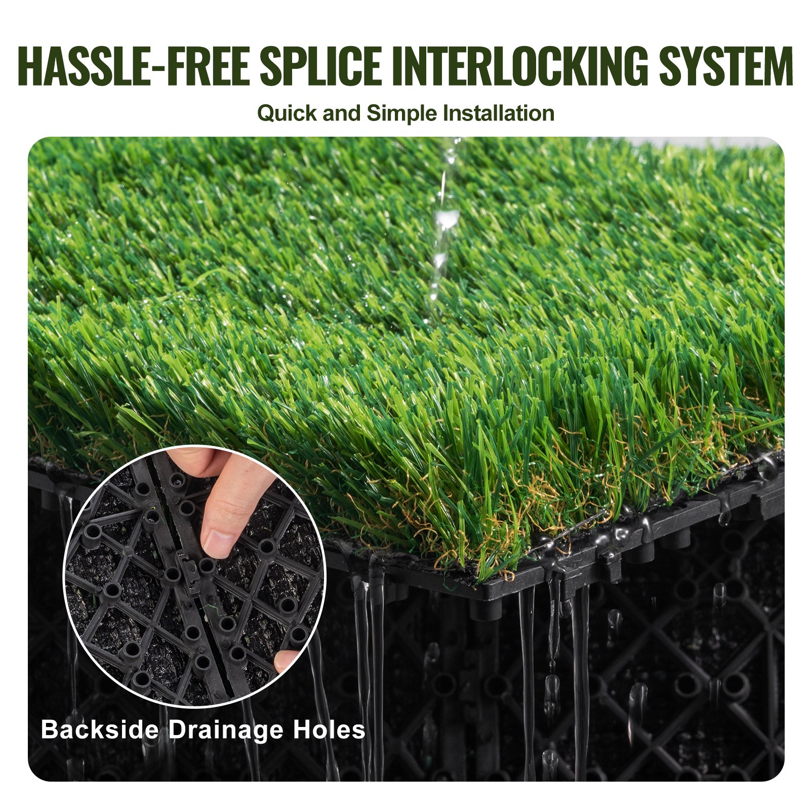 Set de Baldosas de Césped Artificial Entrelazables para Terraza, Paquete de 18 Piezas de 12 x 12 Pulgadas, Tapete de Pasto Sintético Autodrenante para Piso Decorativo, Perfecto para Entradas Multiusos en Interiores y Exteriores, Apto para Mascotas — imagen 5