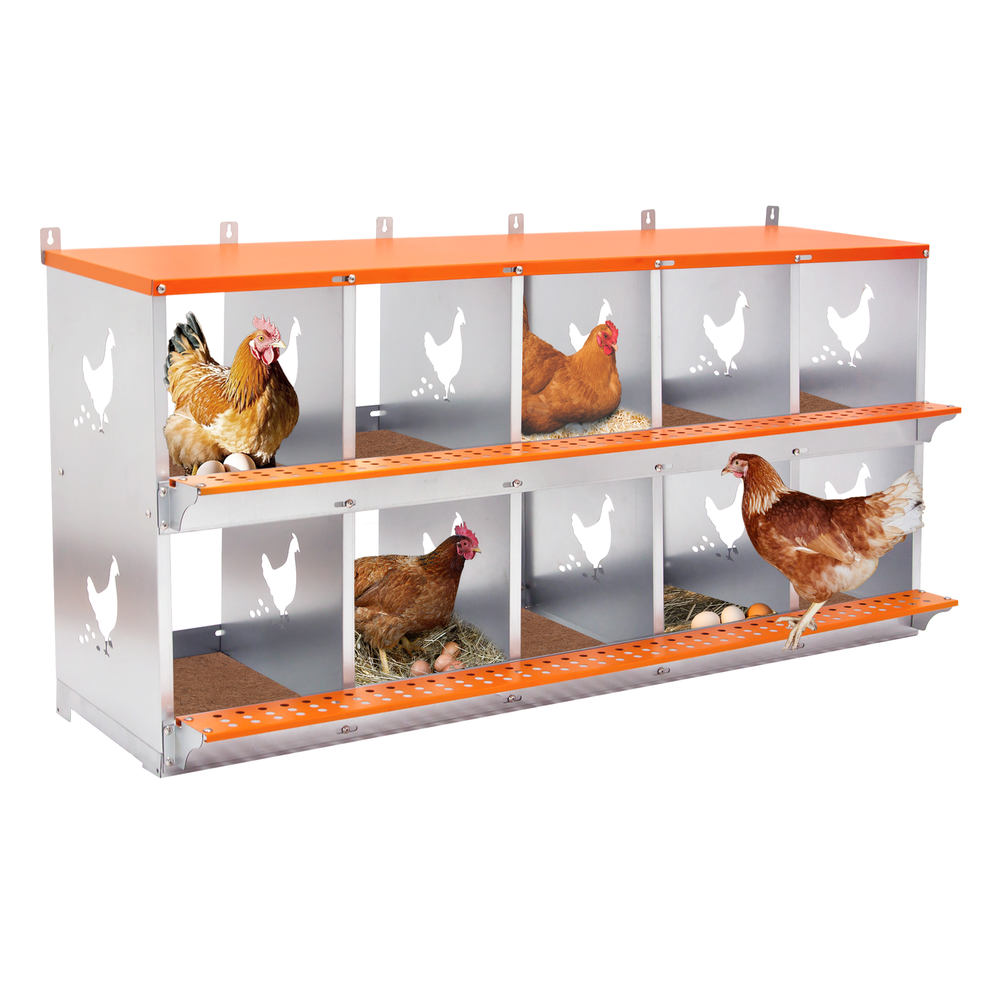 Nidal Metálico de 10 Compartimentos para Montaje en Pared, para Gallinas y Patos, Fácil Recolección de Huevos, Equipo de Gallinero de Acero Galvanizado Ventilado, Naranja — imagen 1