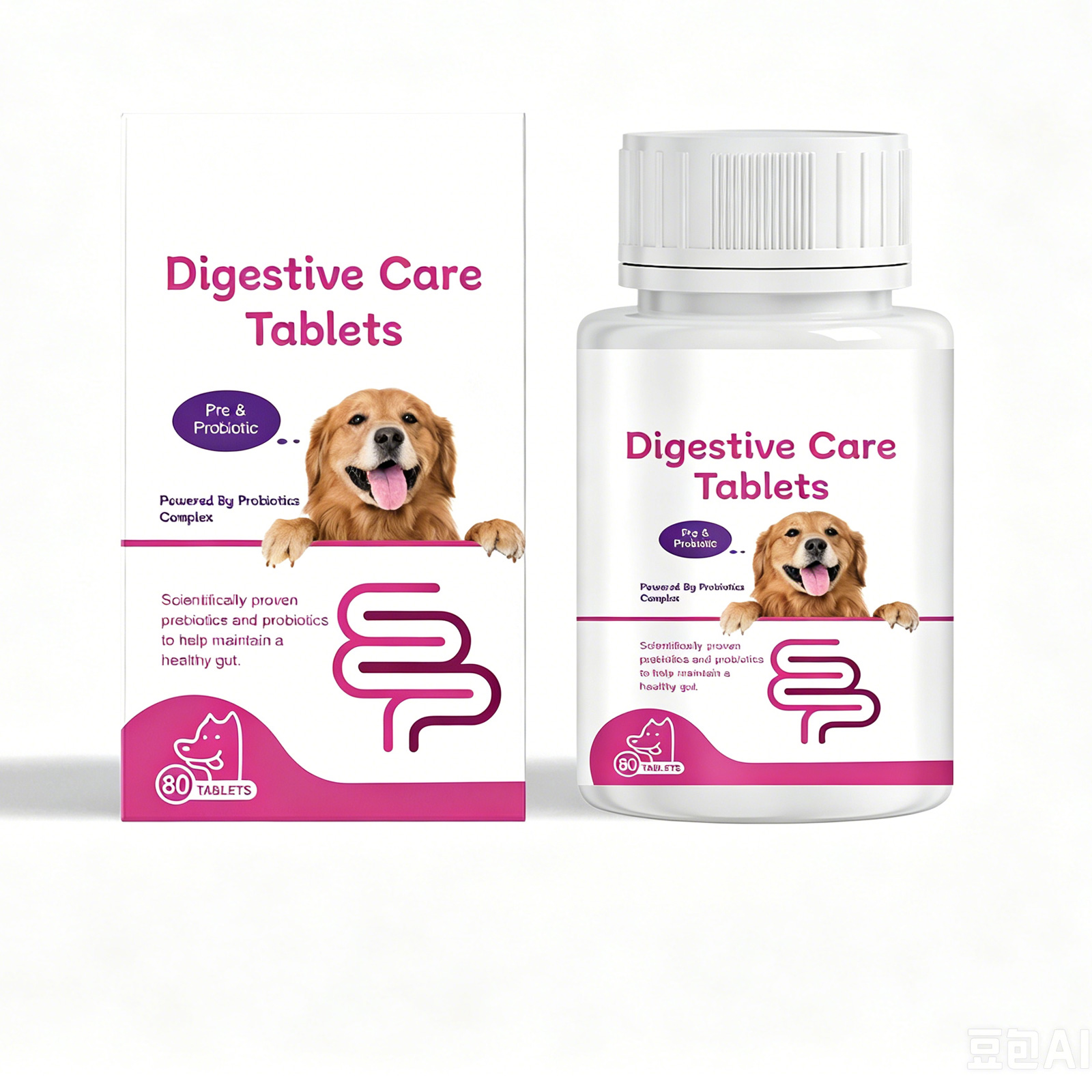 Dog Pre & Probiotic Digestive Care Tablets, Gut Health Supplement For Dogs, Supports Digestion, Immunity, Skin & Vision Health, 80 Chewable Tablets