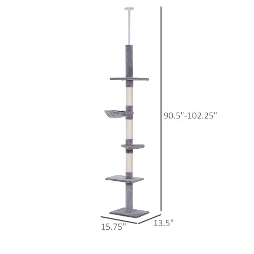 9 Foot Adjustable Height Floor To Ceiling Vertical Cat Tree - Grey And White — image 5
