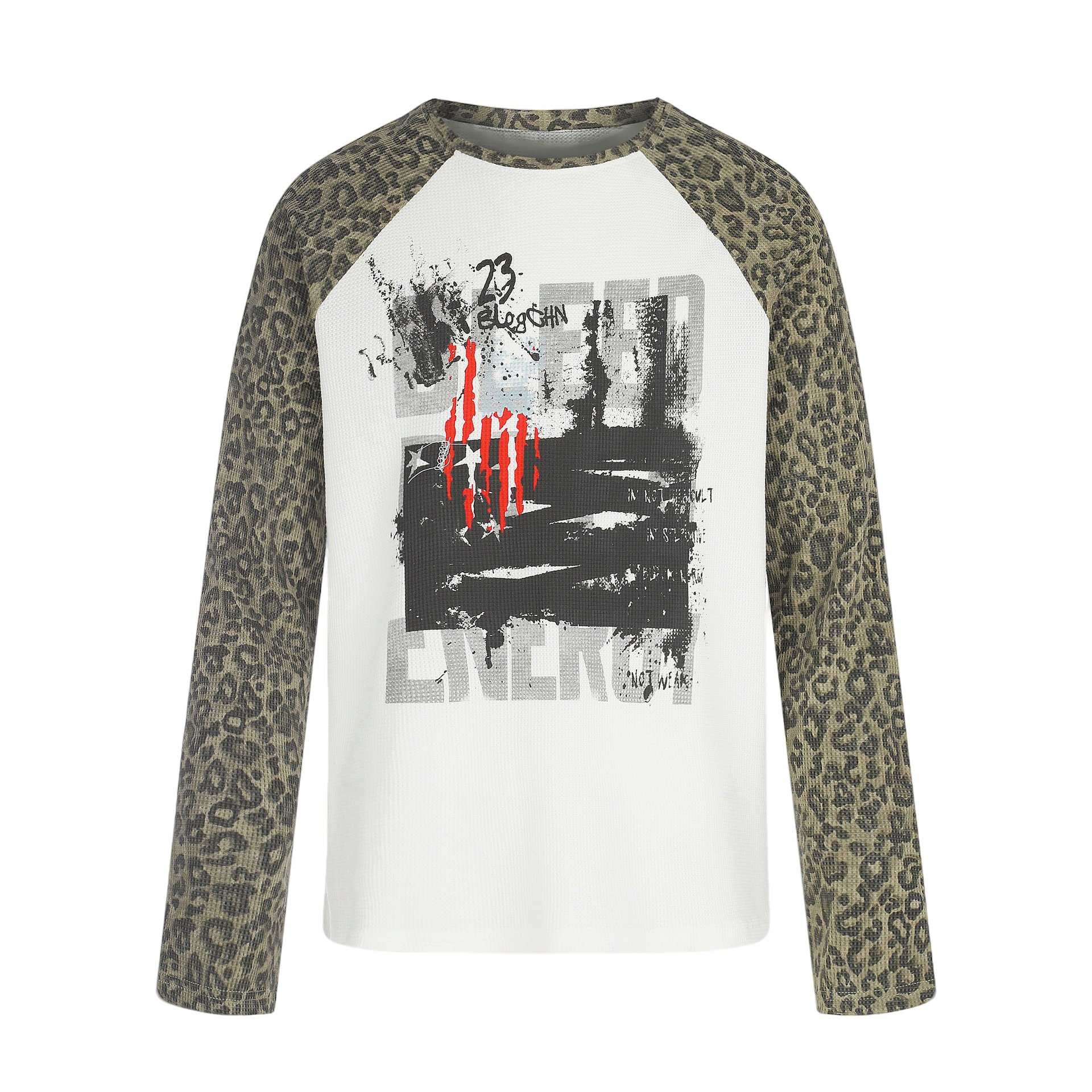 Leopard Print Spliced Unique Pattern Loose Raglan Sleeve Long T-Shirt — image 2