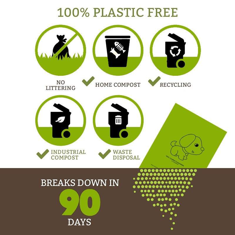 Bolsa de basura para mascotas biodegradable con maíz y PLA compostable para heces caninas — imagen 9